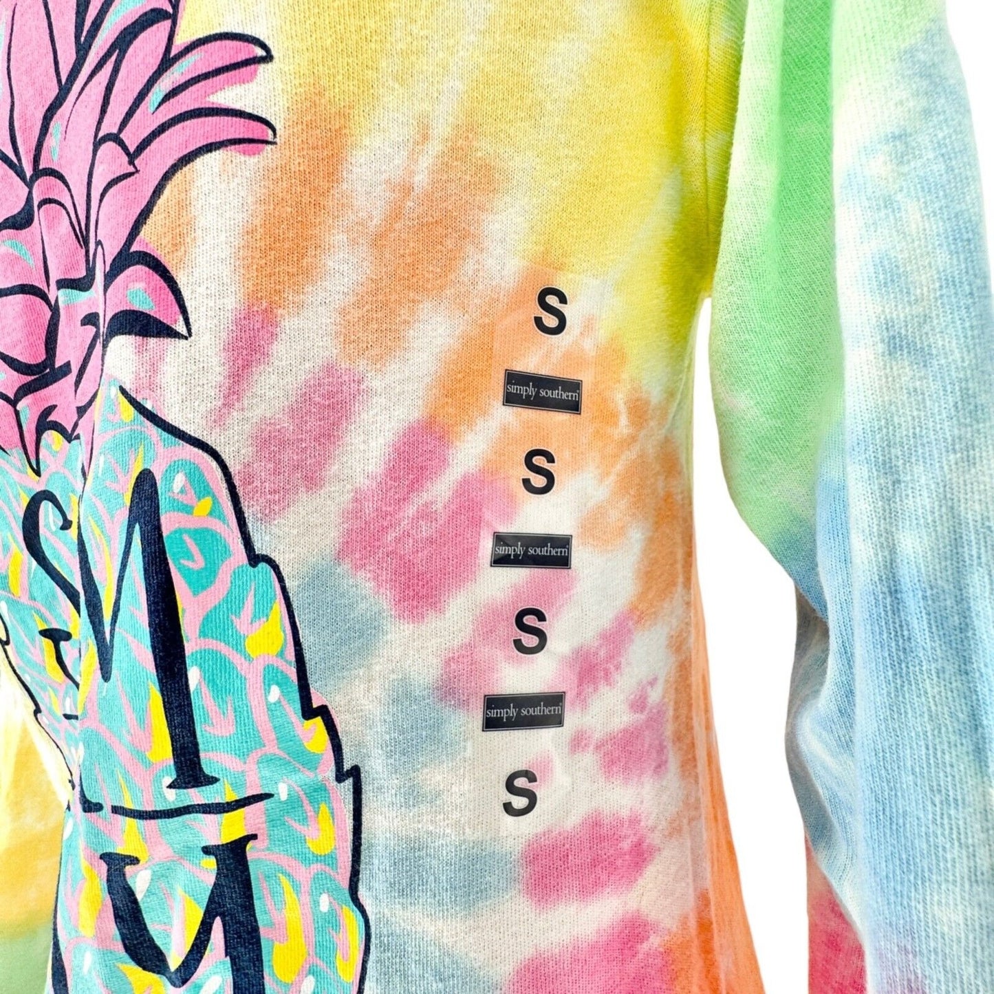 Simply Southern TShirt Women's Small Pastel Tye Die Crew Neck LS Pineapple