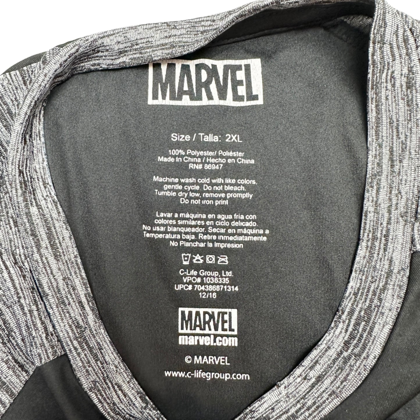 Marvel The Punisher T-Shirt 2XL Black Gray Pin-Look on Graphic Polyester