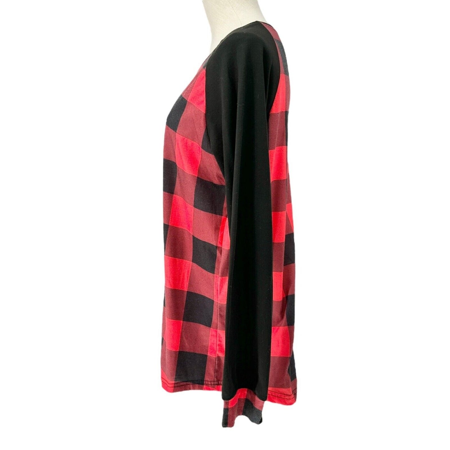 Shirt XL Red Buffalo Plaid Black Long Sleeve Crew Neck
