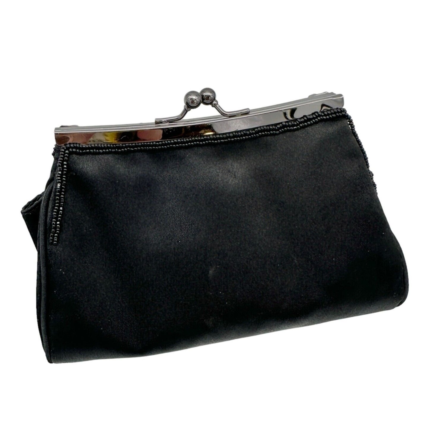 Elegant Evening Clutch Black Sequined and Beaded Silvertone Hardware EUC