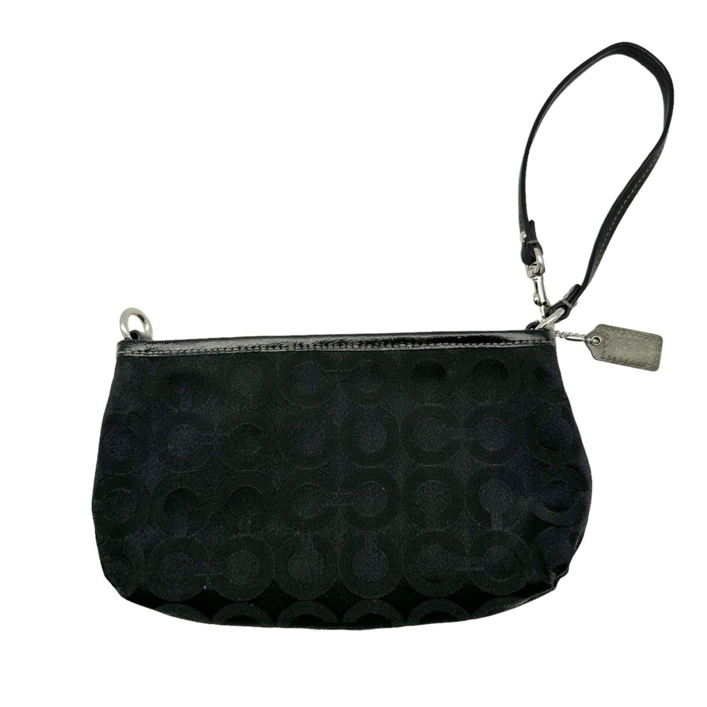 Coach Wristlet 9 x 5 Black Silver Hardware Purple Interior Zip Closure