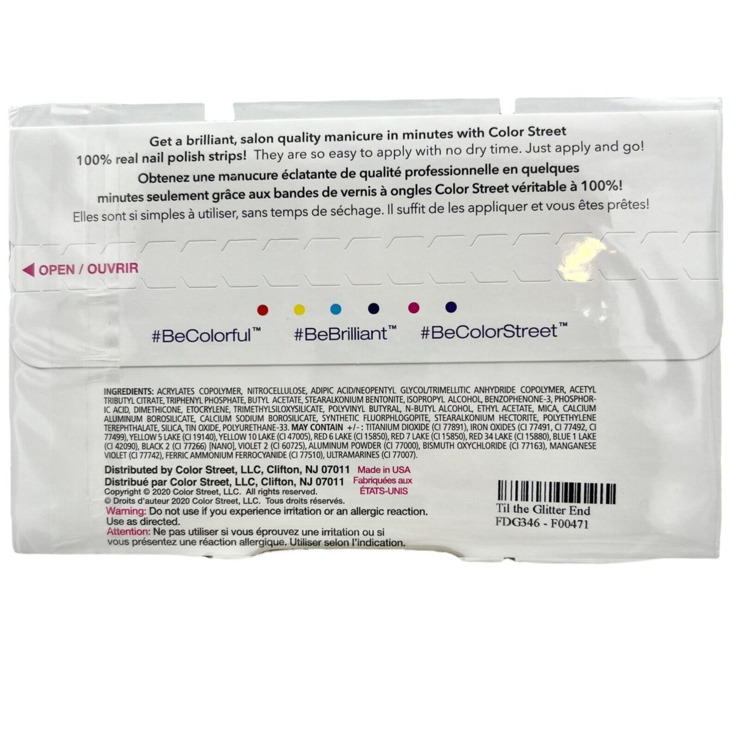Color Street Nail Polish Strips TIL THE GLITTER END New Sealed Package