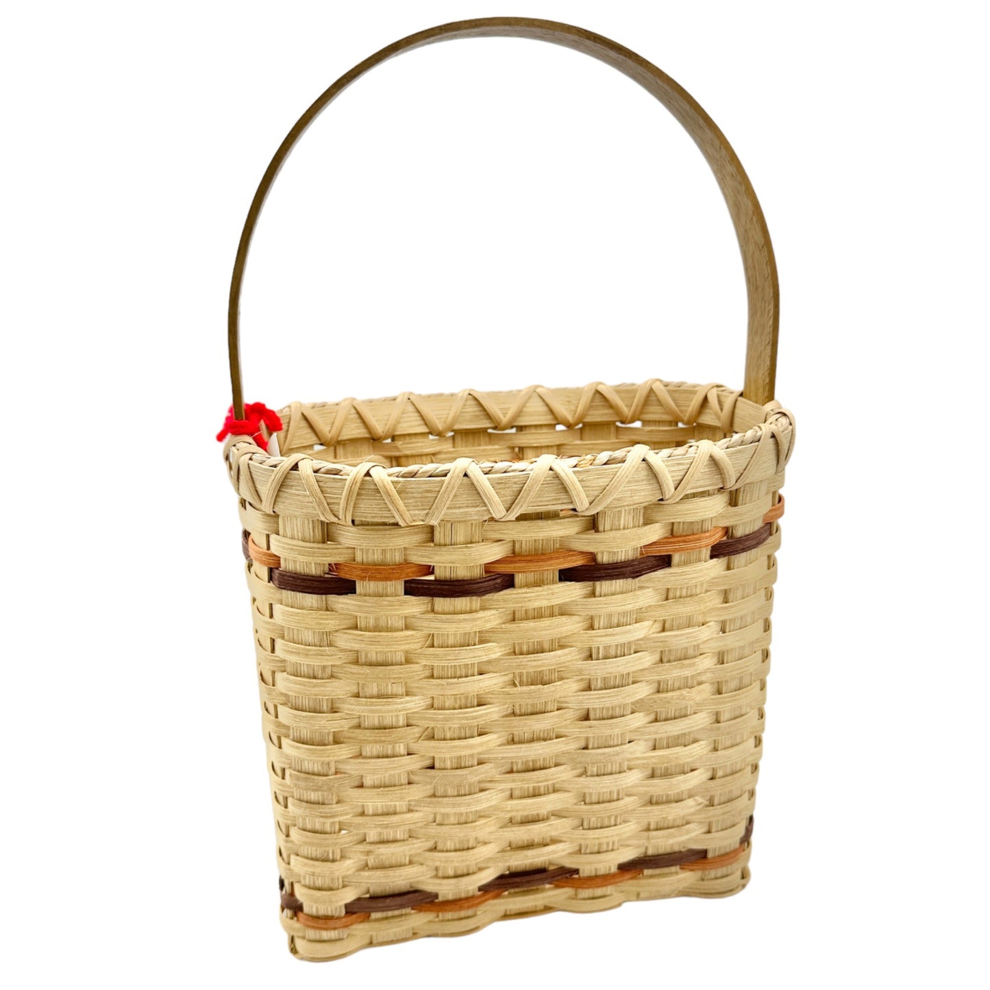 Handmade Basket Falling Leaves Oval Shaped with Handle and Leaves Decoration on Front