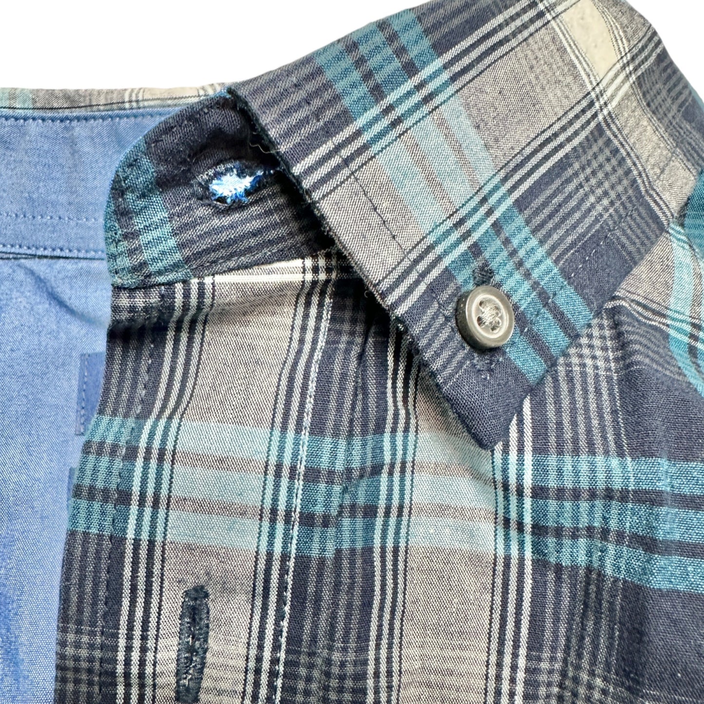 George Classic Fit Plaid Shirt Mens 2XL 50-52 Blue Gray LS Button-Down Collar