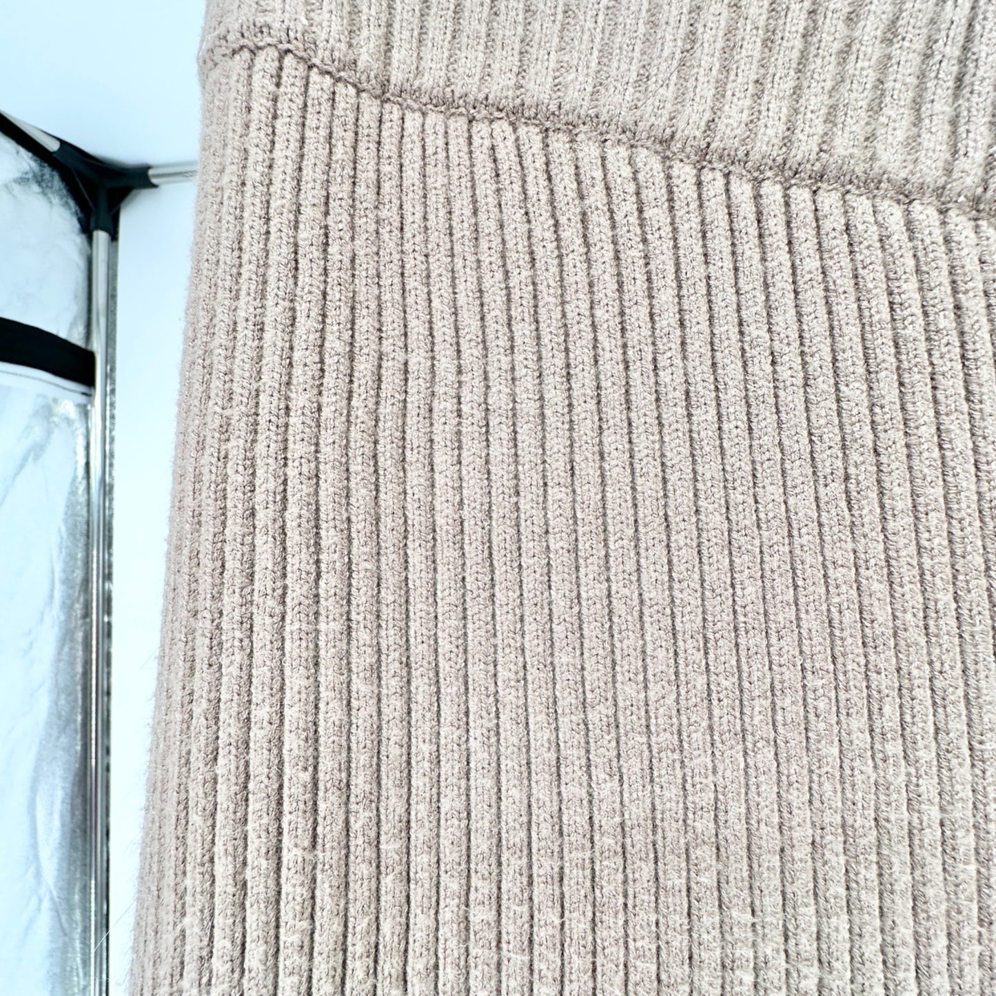 Justfab Ribbed Knit Pants Womens XL Beige Ribbed Wide-Leg Soft Comfortable