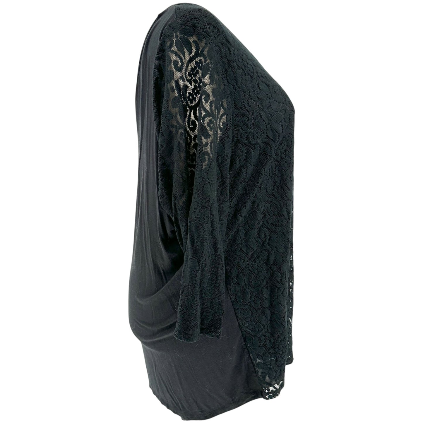 Lane Bryant Tunic Top Womens 26/28 Black Lace Vneck Sheer Sleeves Elegant Design
