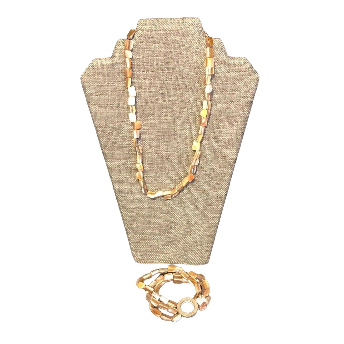 Abalone 18 inch Necklace and 9 inch Bracelet Silvertone Jewelry Set