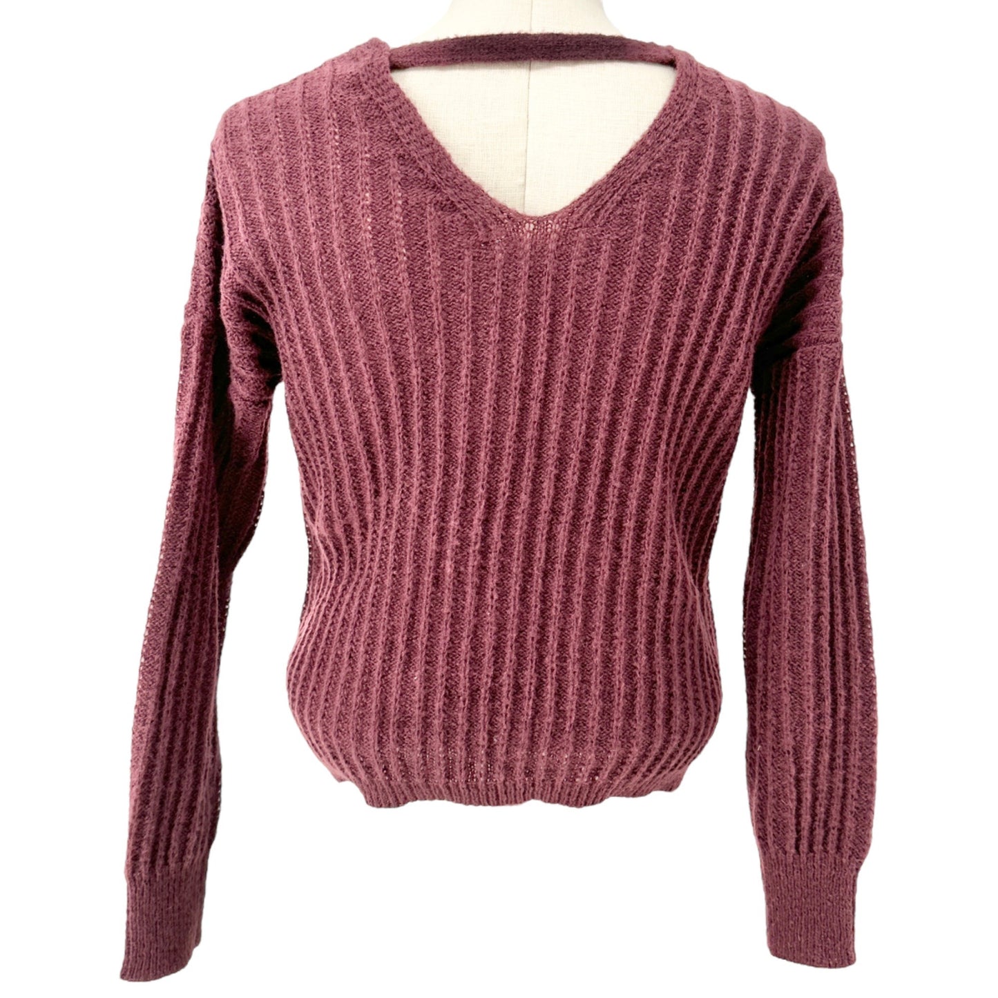 Belle du Jour Sweater Womens XS Cranberry Knit Long Sleeve Key Hole Back EUC