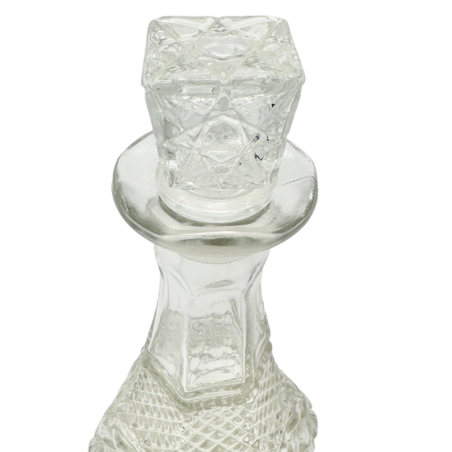 Vintage Clear Glass Decanter Hexagon Shape Diamond Pattern with Stopper 34 fl oz