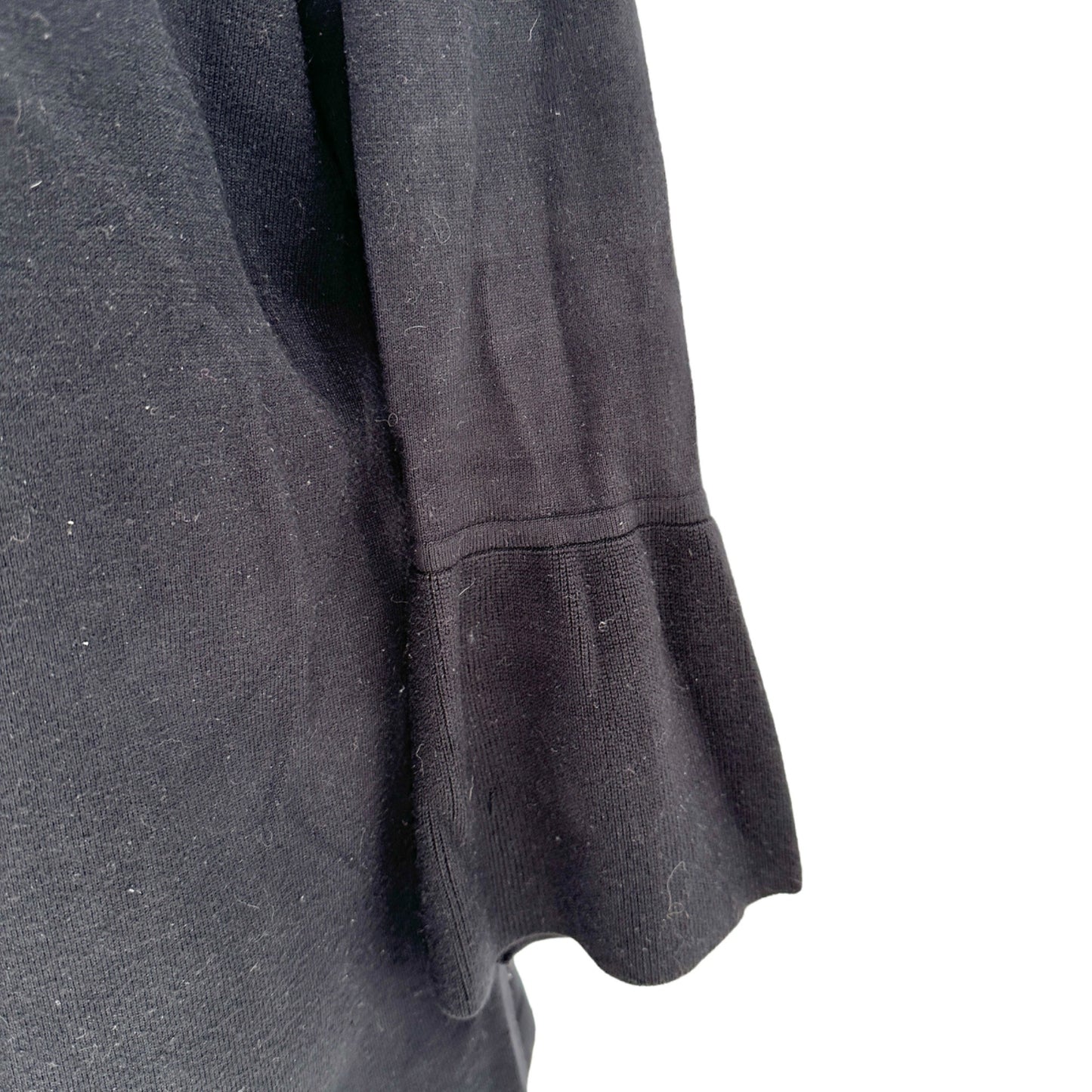 Charter Club Sweater Womens Medium Black Open Front Scalloped Edges 3/4 Sleeve