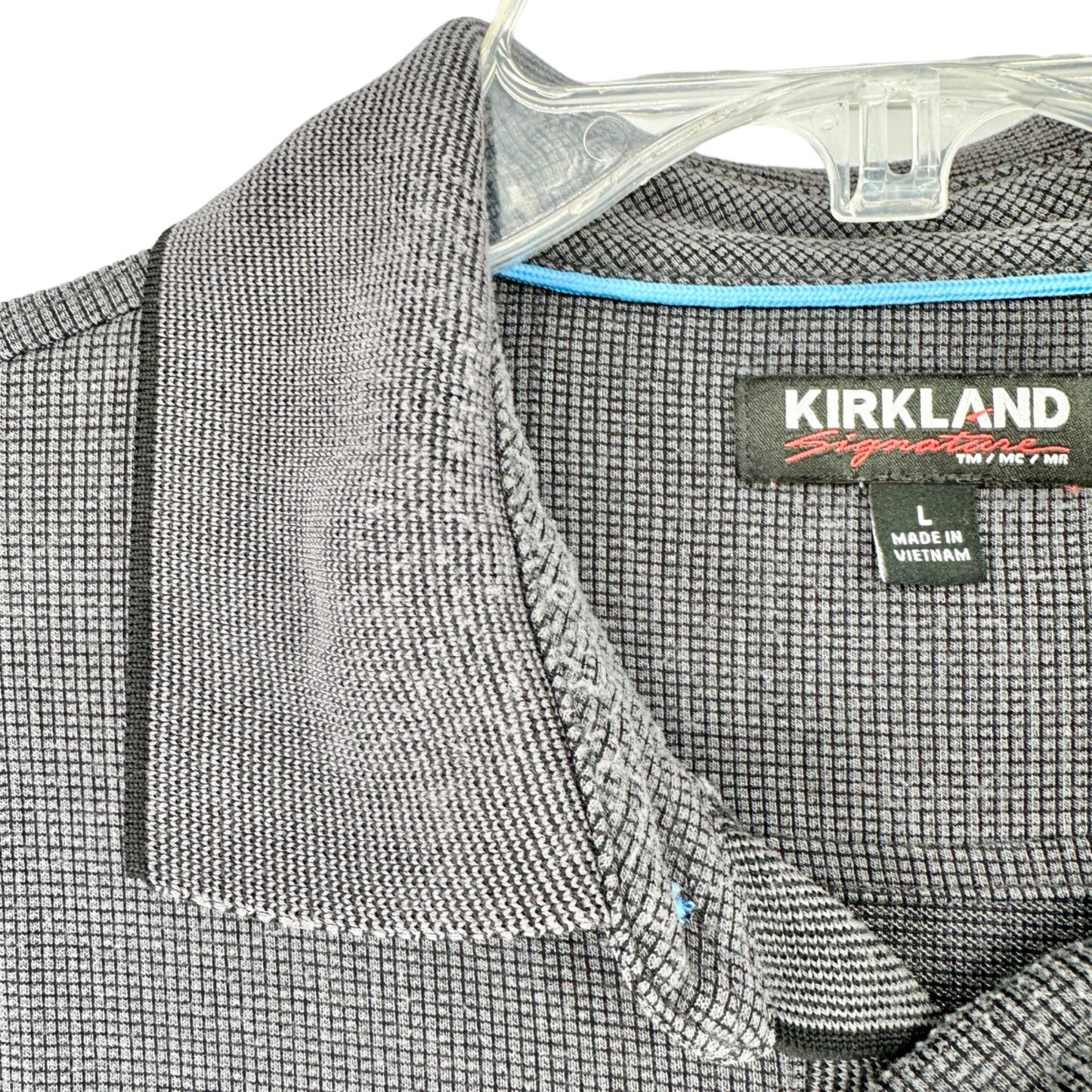 Kirkland Signature Jacquard Polo Shirt Mens L Gray Black Collared Short Sleeve