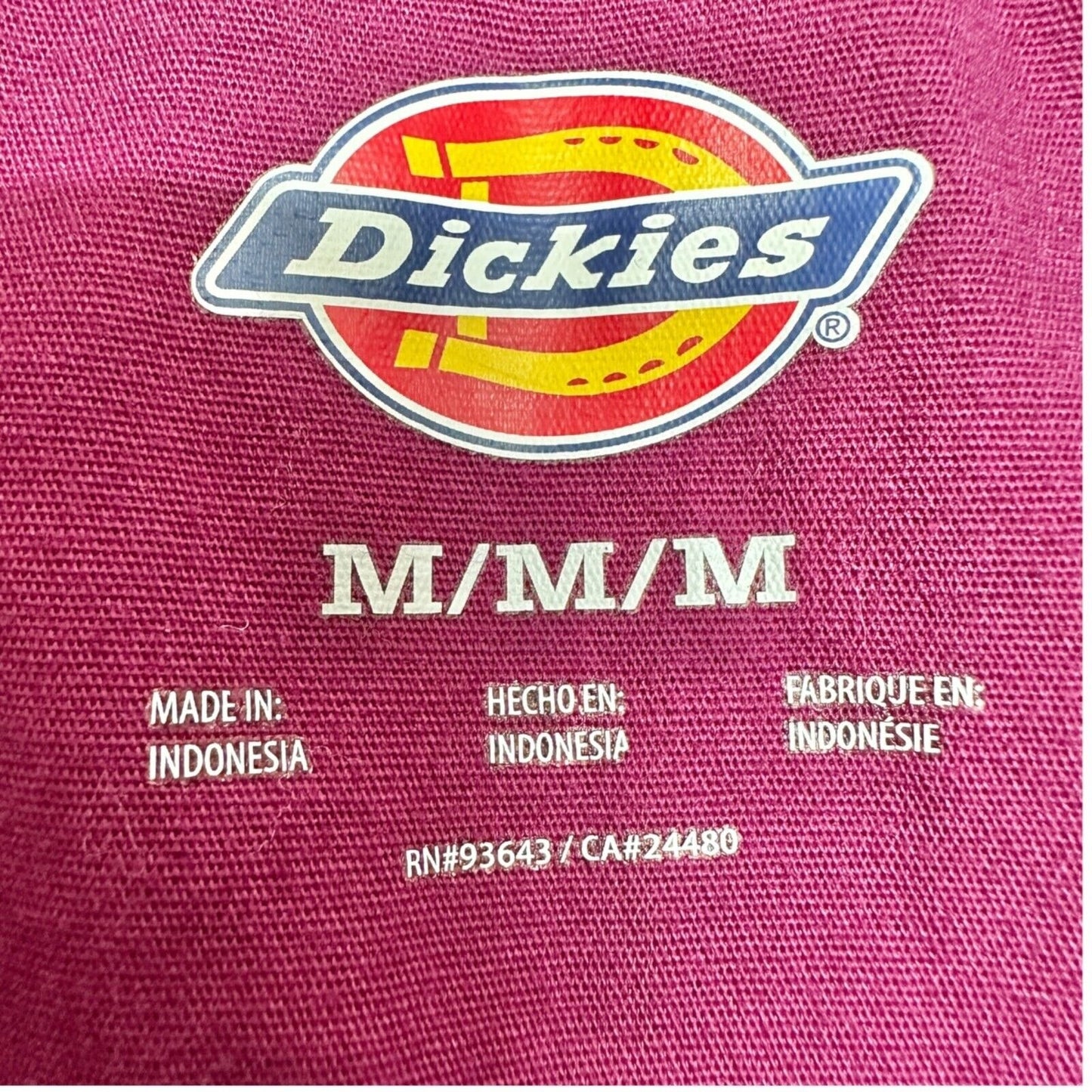 Dickies Women's Scrub Tops M Burgundy SS 5 Pockets V-neck Badge Holder