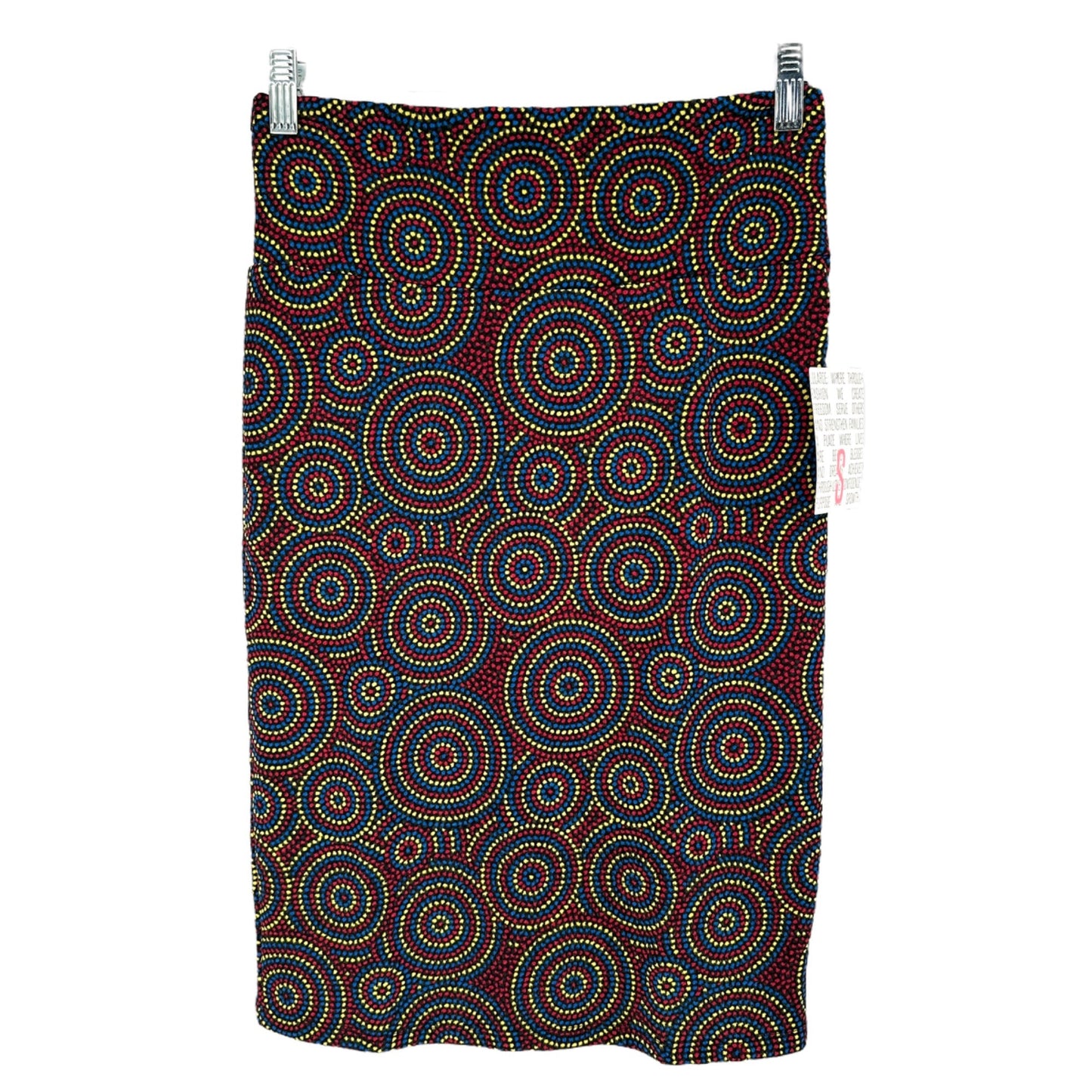 LuLaRoe Cassie Skirt Womens S Black with Red Blue Yellow Dotted Circles NEW