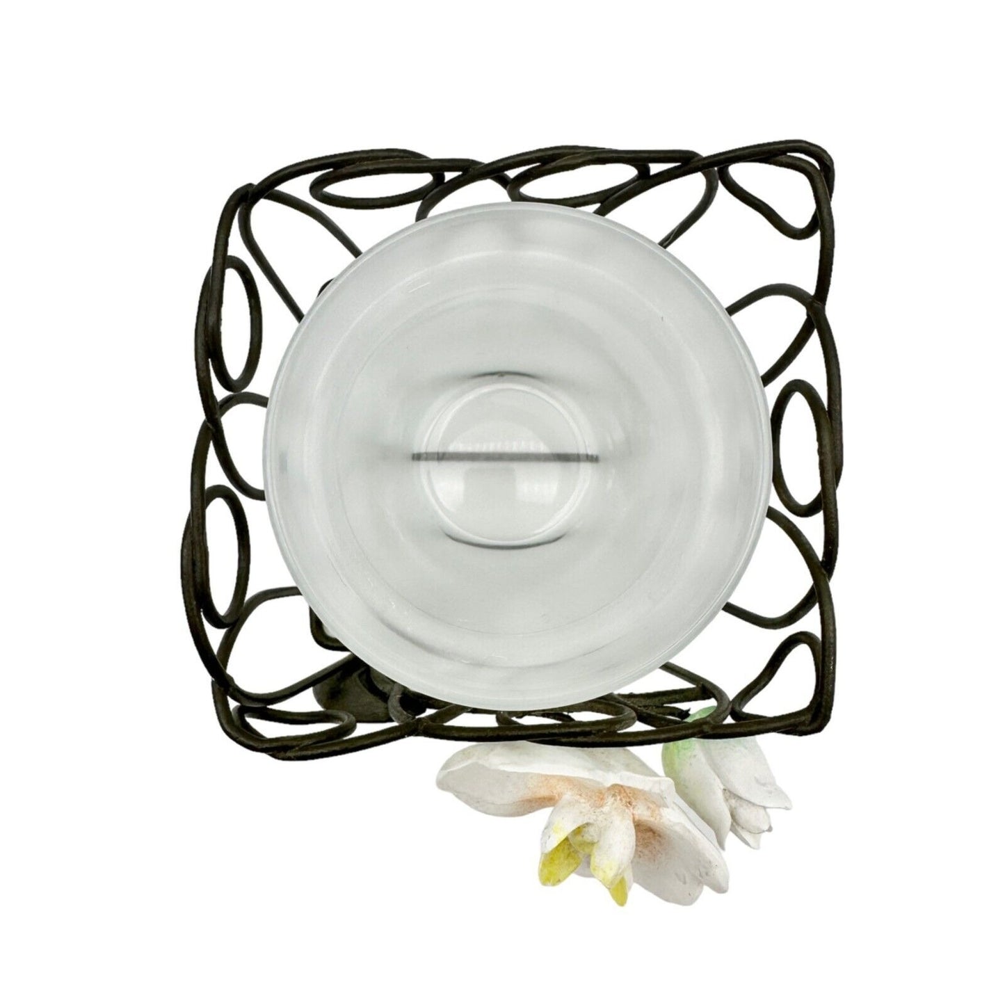 Votive Candle Holder Wire Glass 4.5 x 3 x 3 3D Flowers Attached
