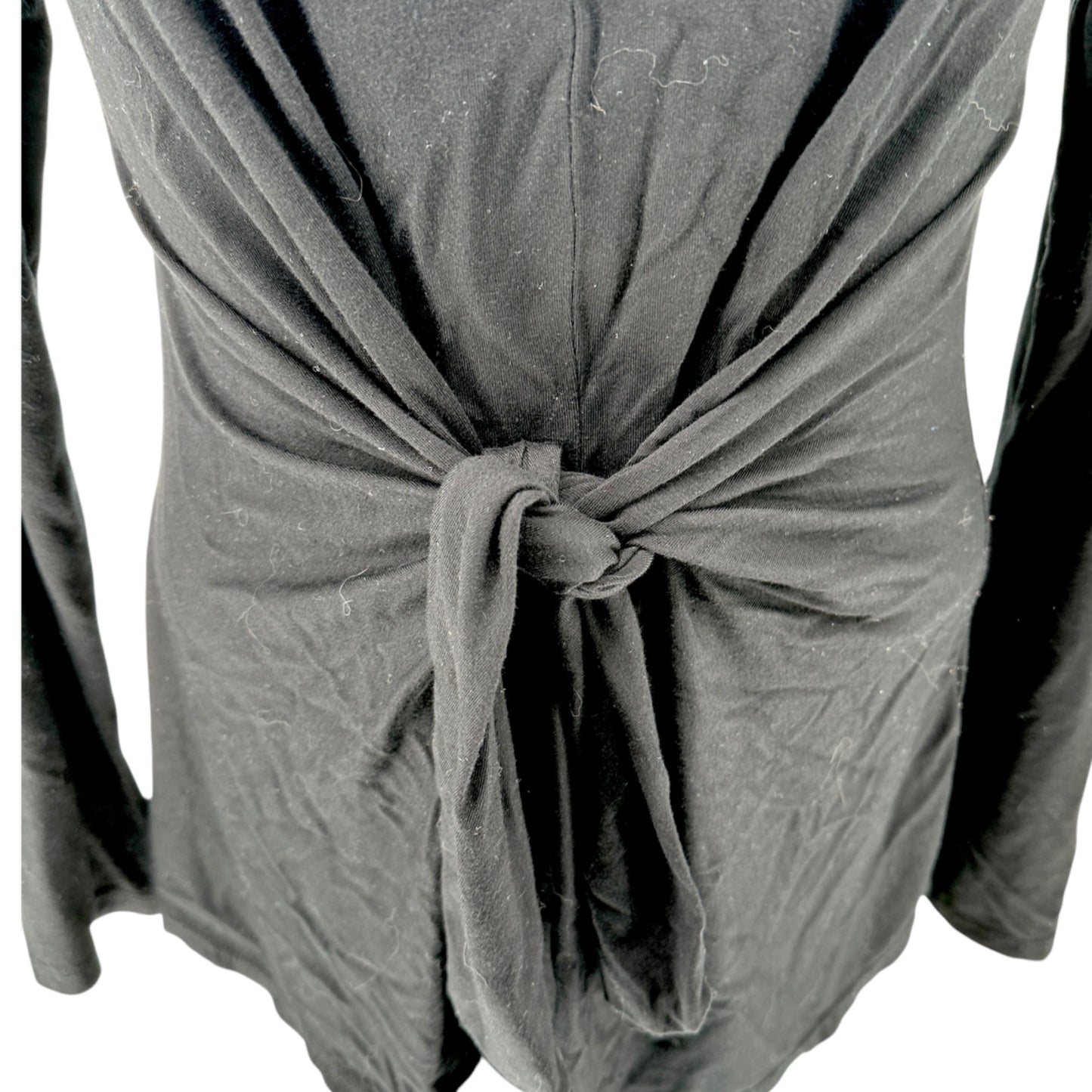 Neiman Marcus Top Womens M Black Long Sleeve Knot Front Lightweight Soft Comfort