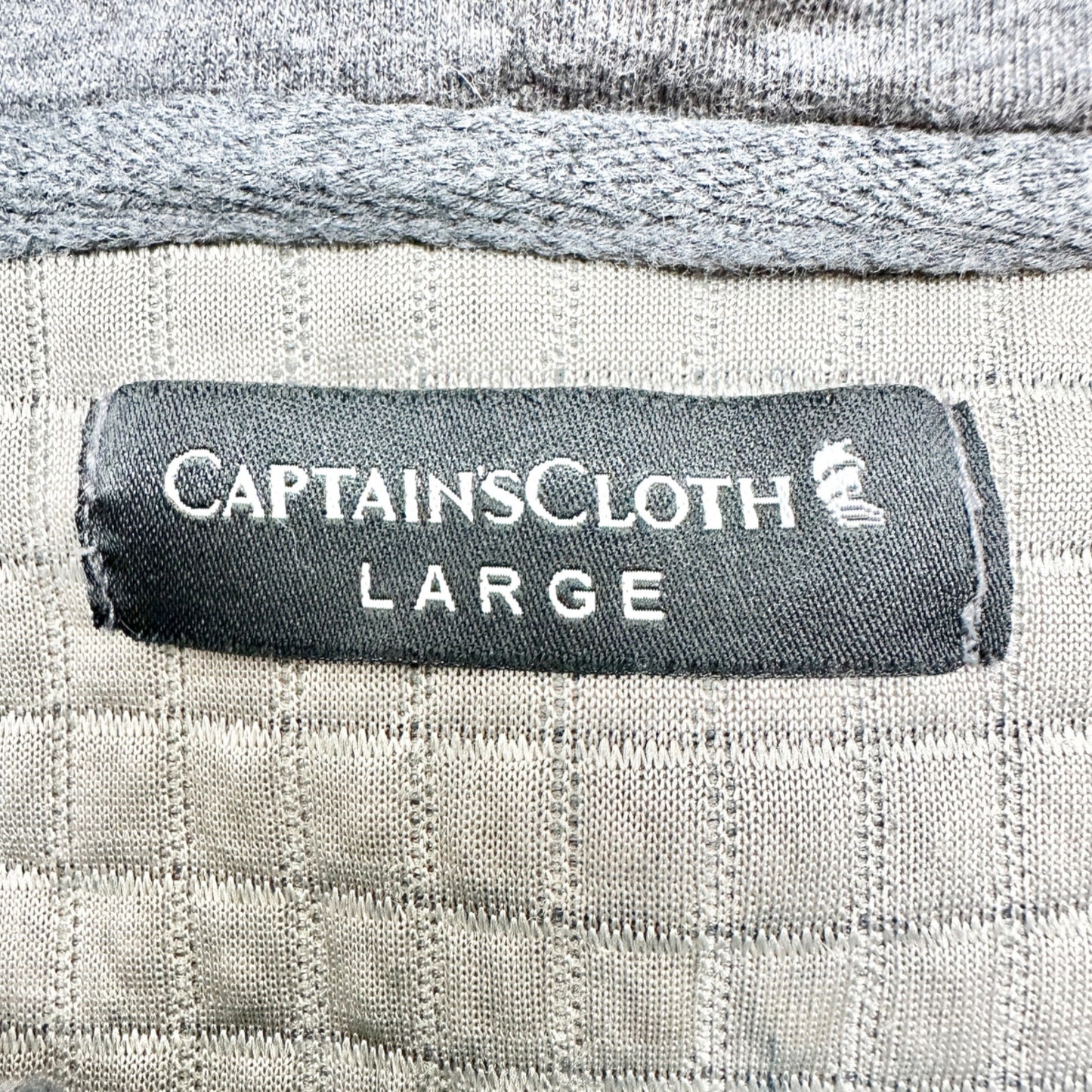Captain's Cloth Sweatshirt L Hooded Gray Quilted Waffle Knit LS Brand Patch
