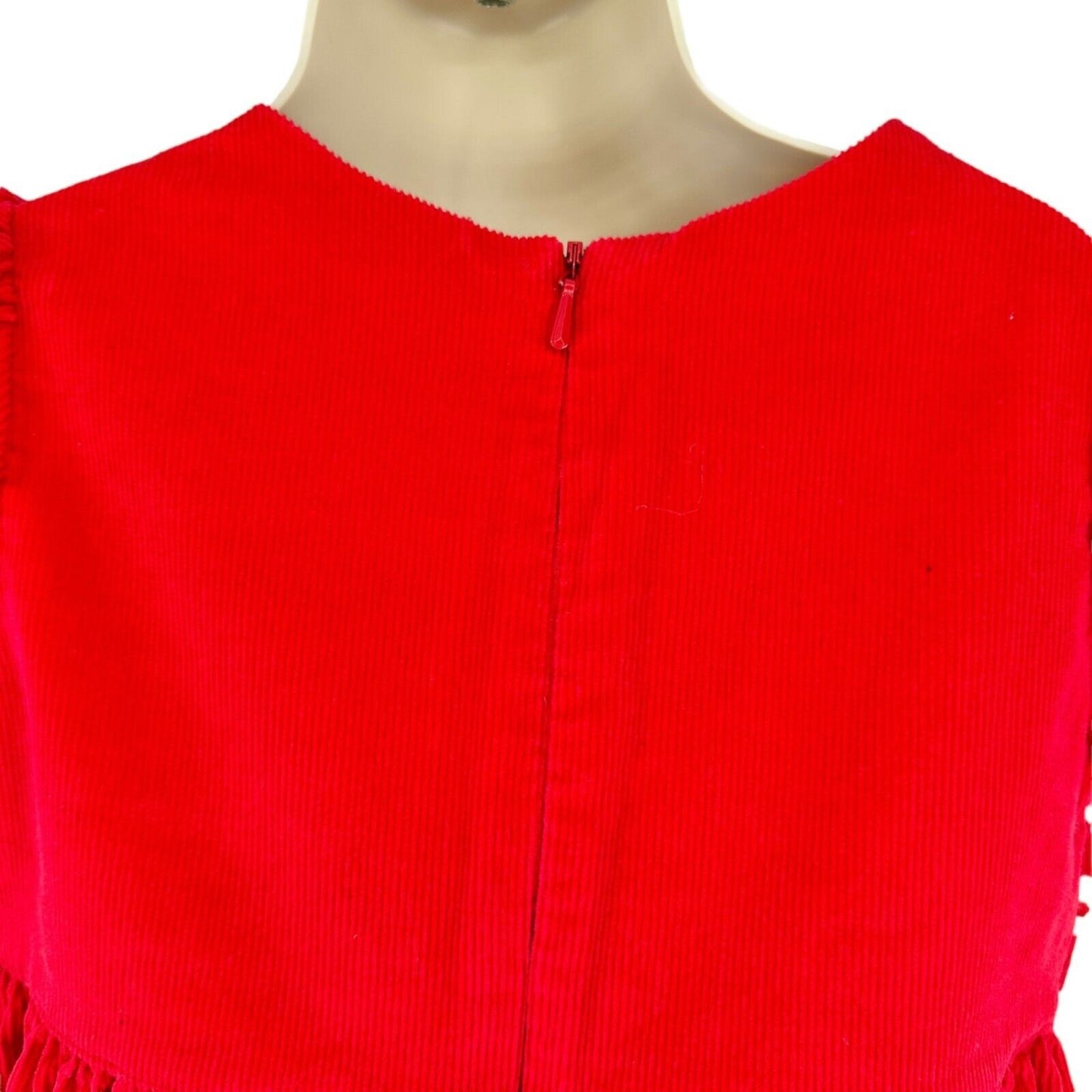 Hanna Andersson Girls 110 US 5 Dress Corduroy Red White Ruffled Cap Sleeves