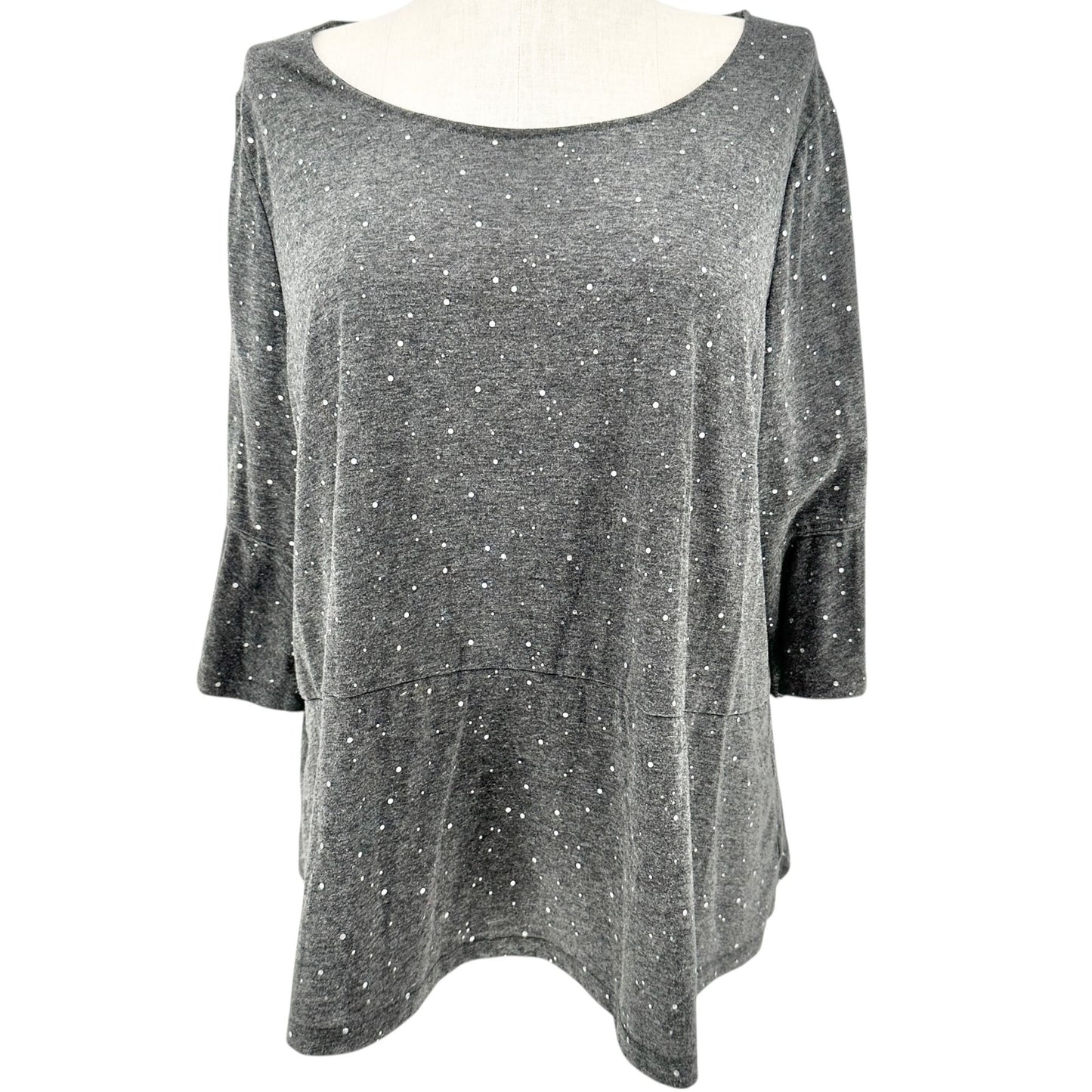 Lane Bryant Tunic Top Womens 22/24 Gray Sparkle Dot 3/4 Sleeve Relax Fit Blouse