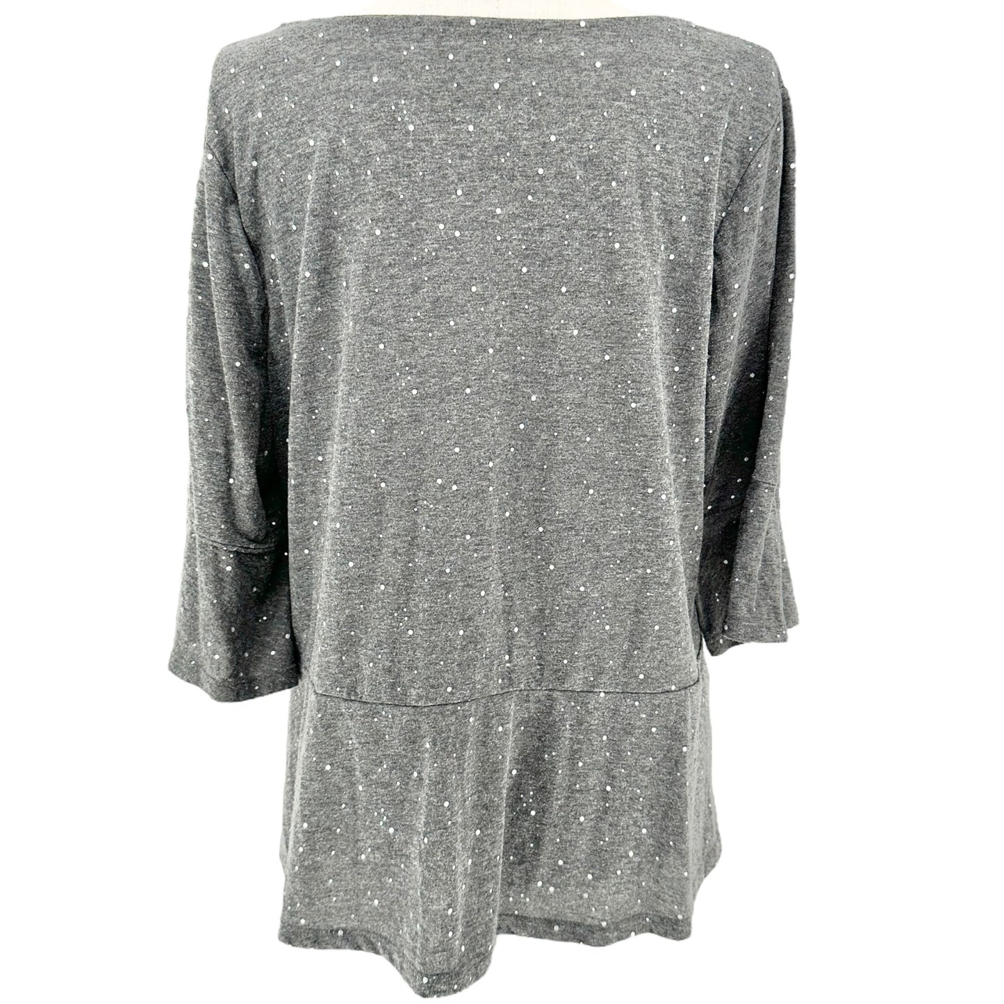 Lane Bryant Tunic Top Womens 22/24 Gray Sparkle Dot 3/4 Sleeve Relax Fit Blouse