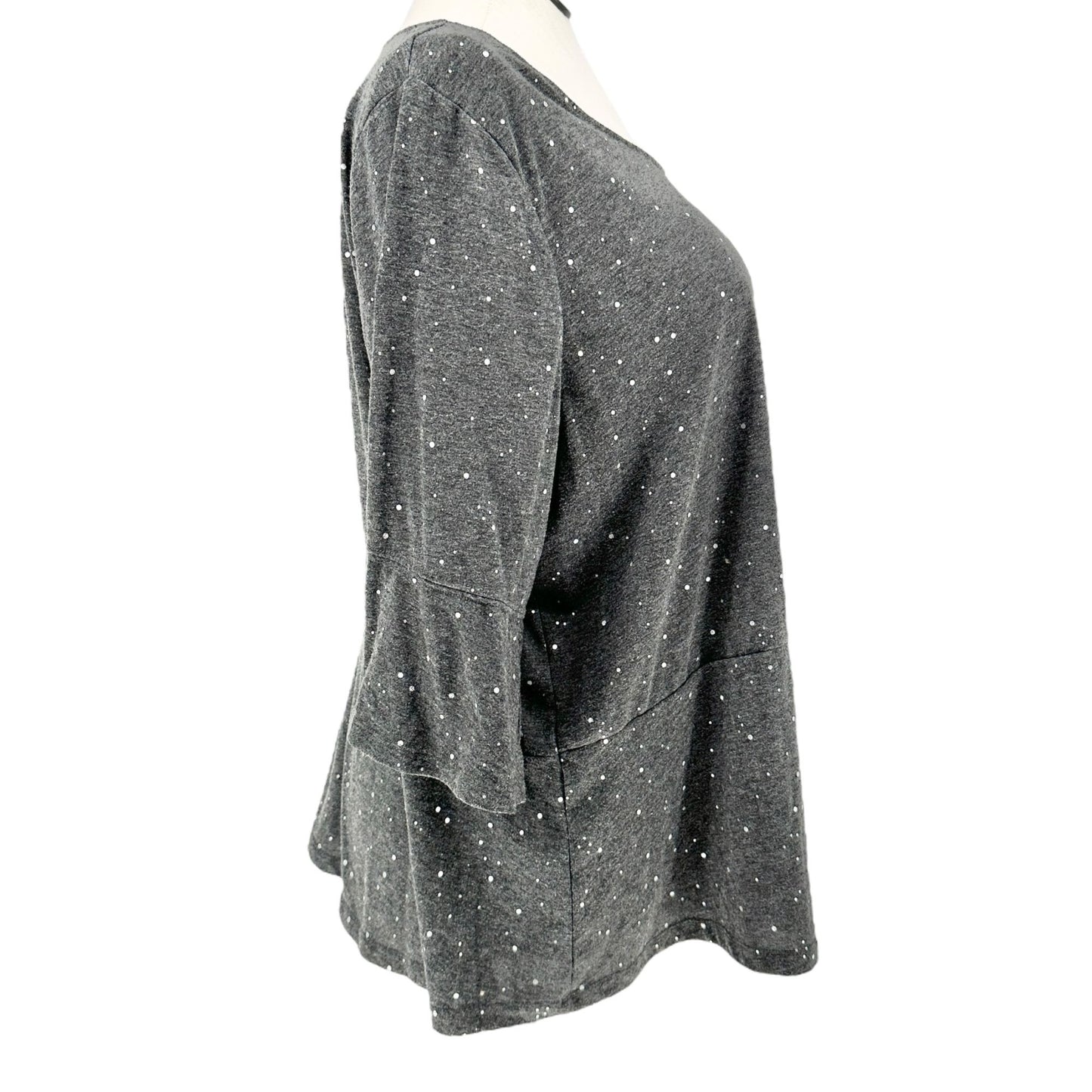 Lane Bryant Tunic Top Womens 22/24 Gray Sparkle Dot 3/4 Sleeve Relax Fit Blouse