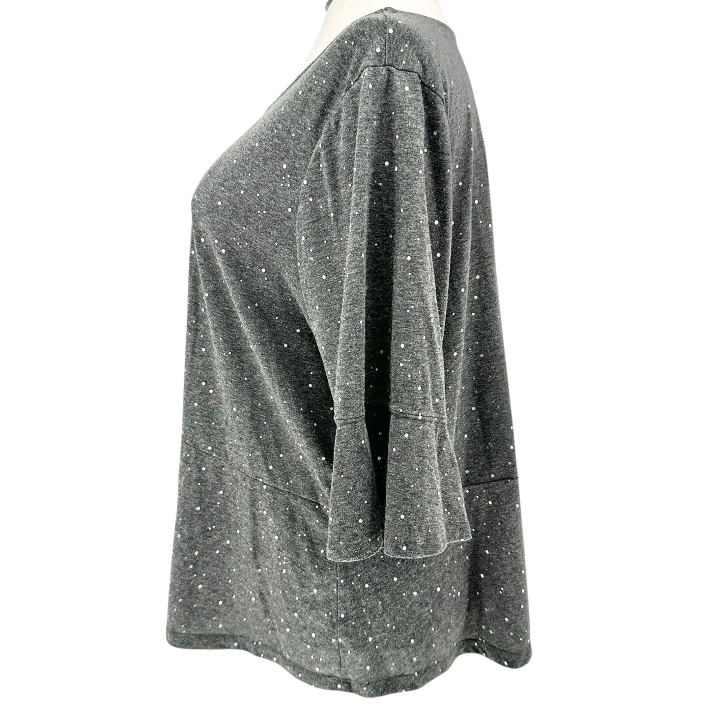 Lane Bryant Tunic Top Womens 22/24 Gray Sparkle Dot 3/4 Sleeve Relax Fit Blouse