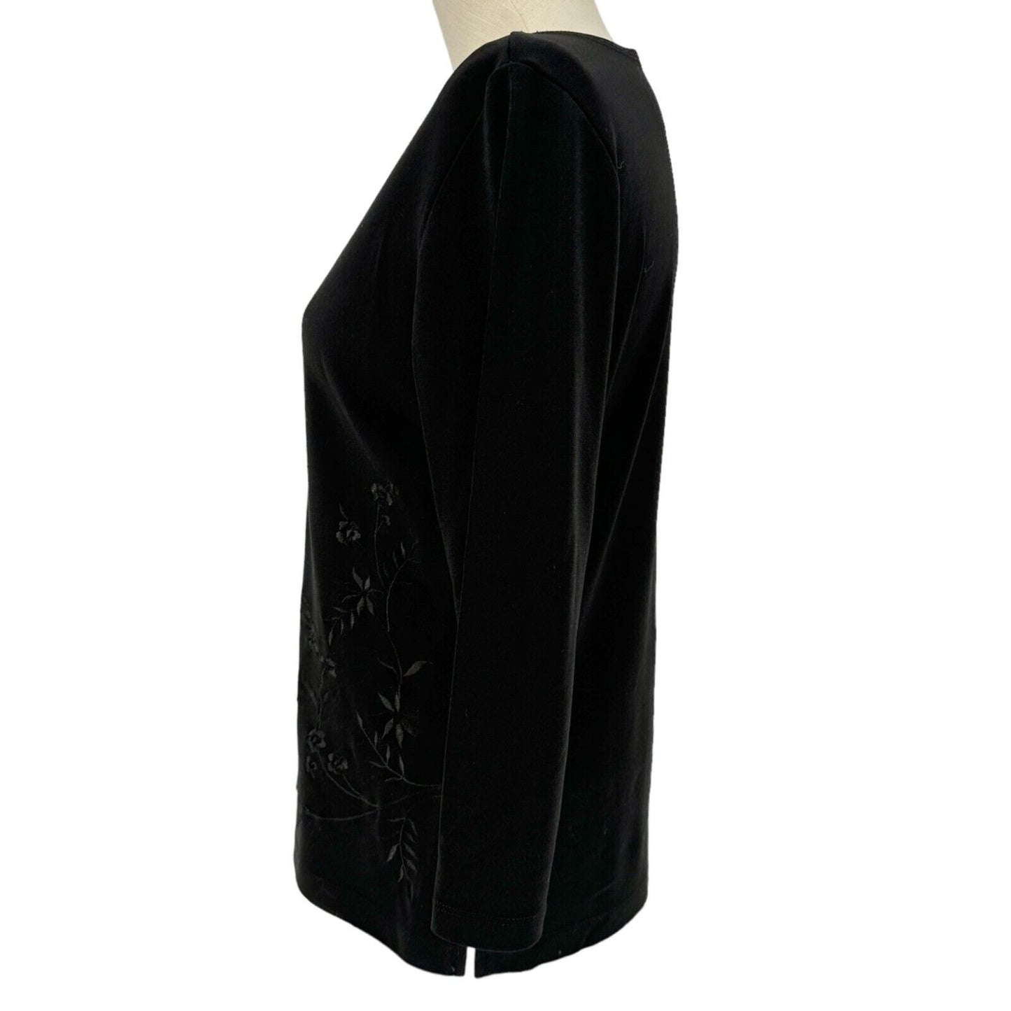 Liz Claiborne Collection Top Women's Medium Black with Black Floral Embroidery