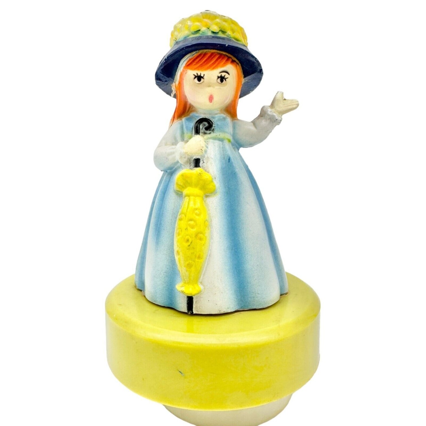 Music Box 7 inch Girl in Blue Dress with Yellow Umbrella