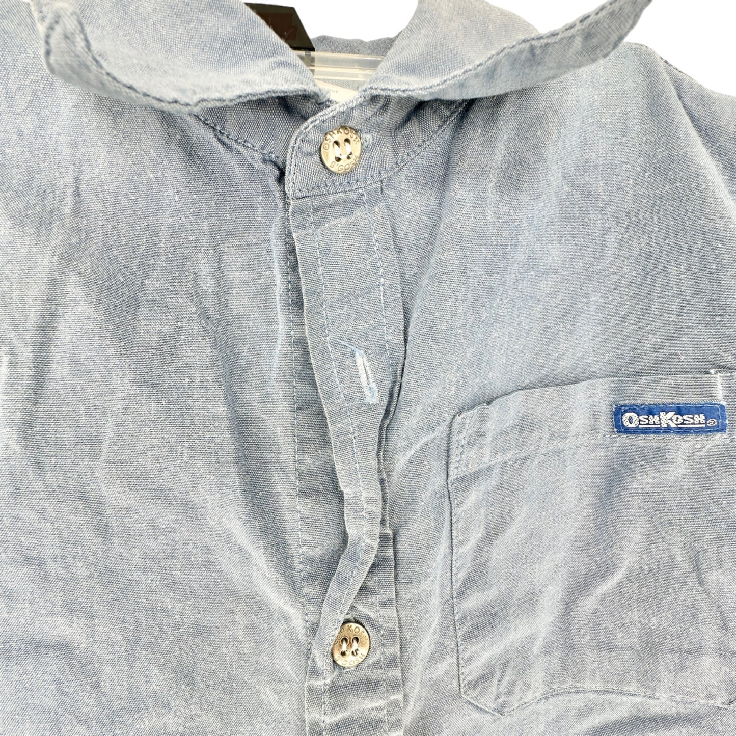 OshKosh Bgosh Shirt Boys 4 Blue Short Sleeve Button Up (missing 1 button)