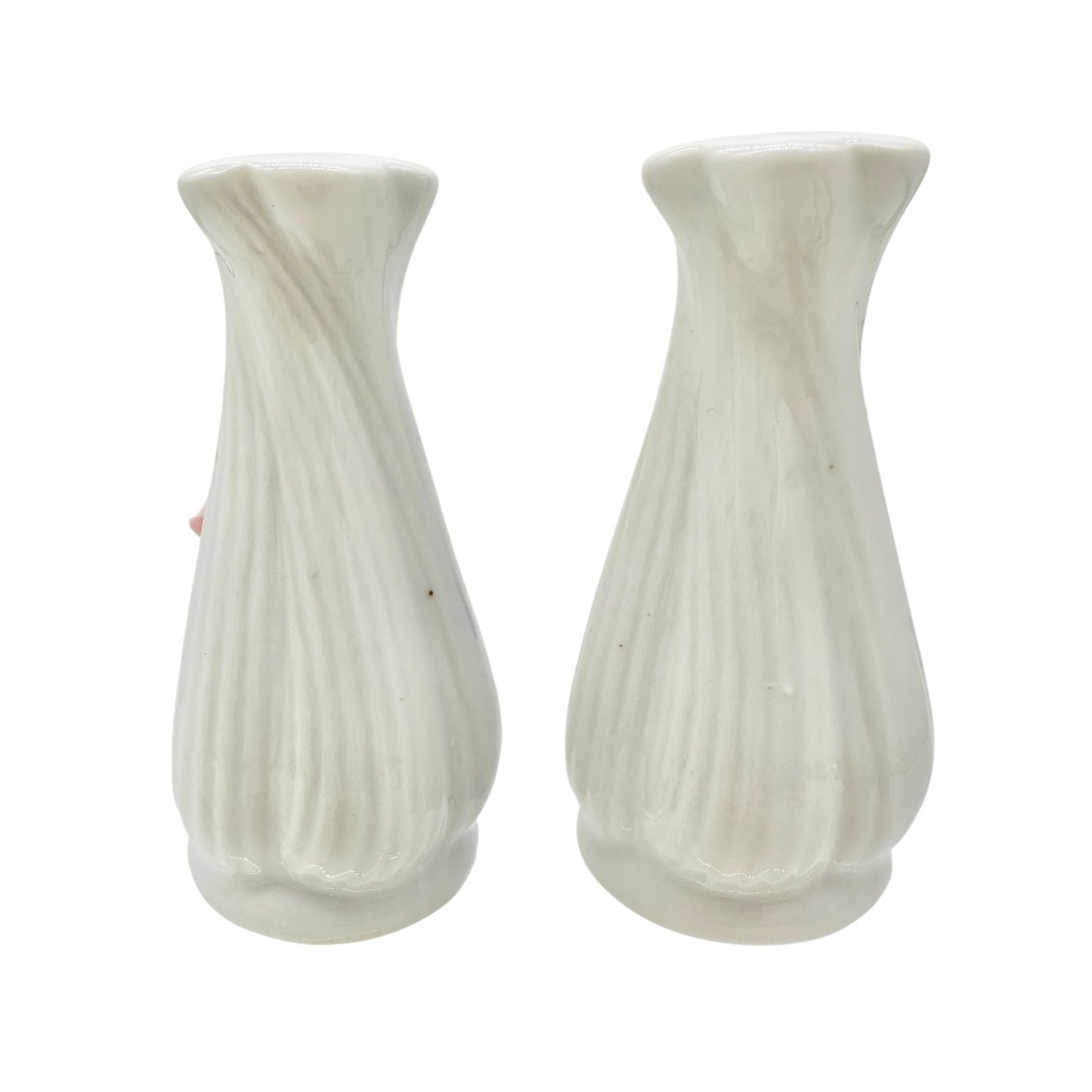 Ceramic Floral Salt and Pepper Shakers White with Pink Roses and Green Leaves