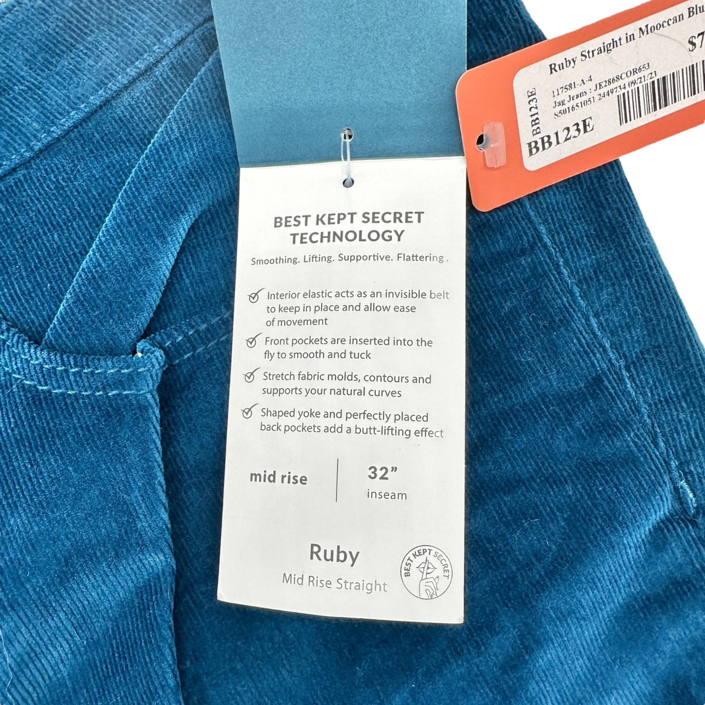Ruby Mid Rise Straight Corduroy Pants Womens 20W Moroccan Blue By JAG Cotton