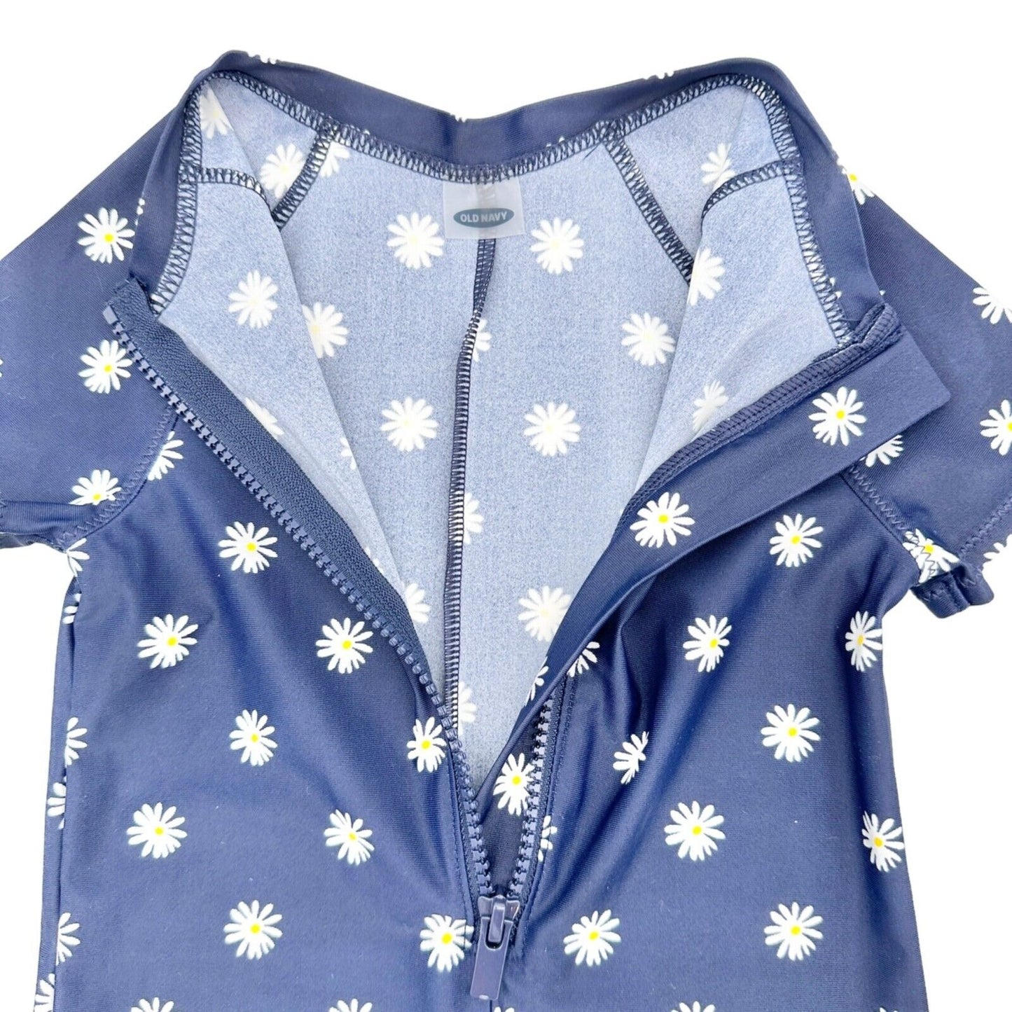 Old Navy 4T Swimsuit Navy with Daisy Design Full Coverage 3/4 Zip