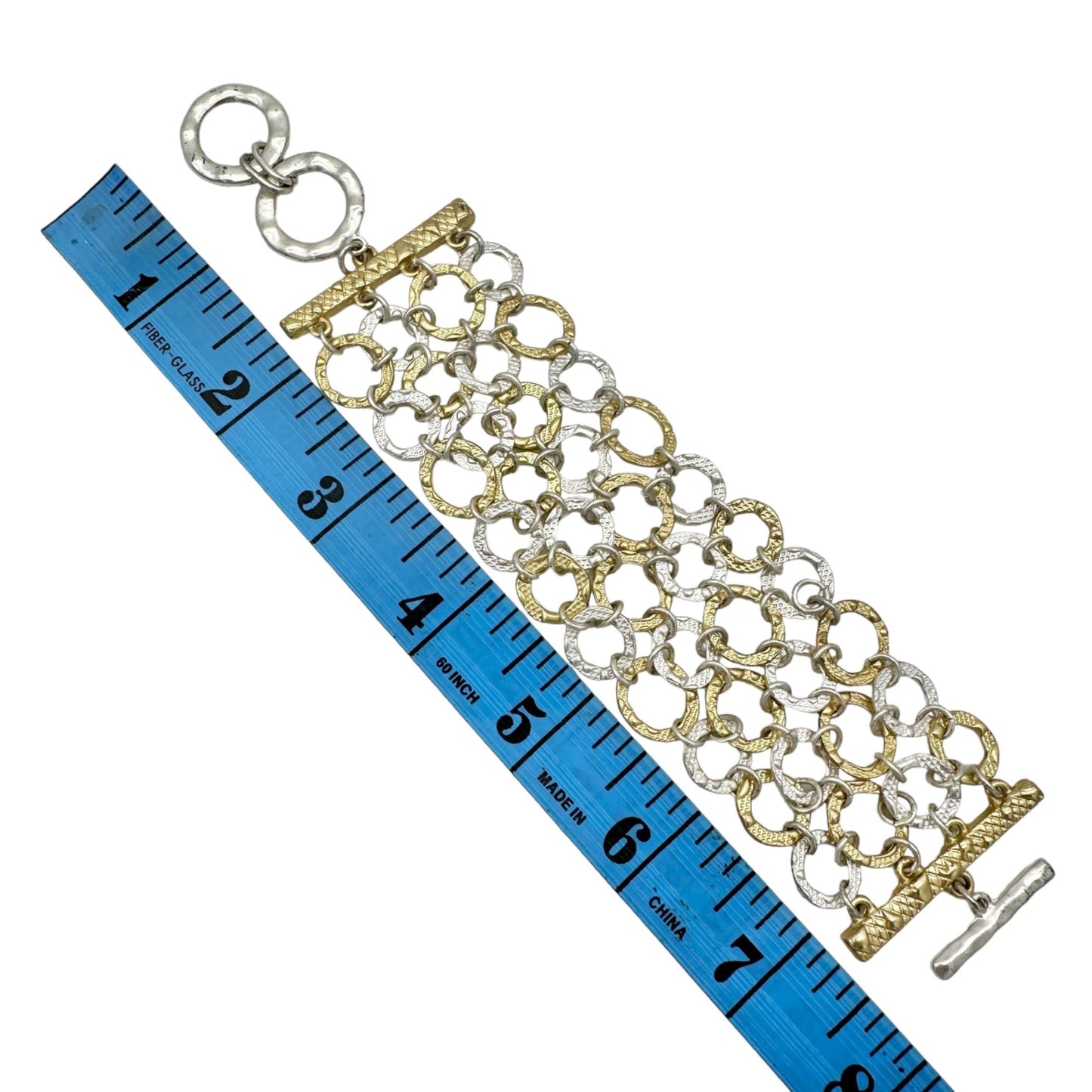 Goldtone and Silvertone Linked Circle Bracelet With Toggle Clasp Vintage