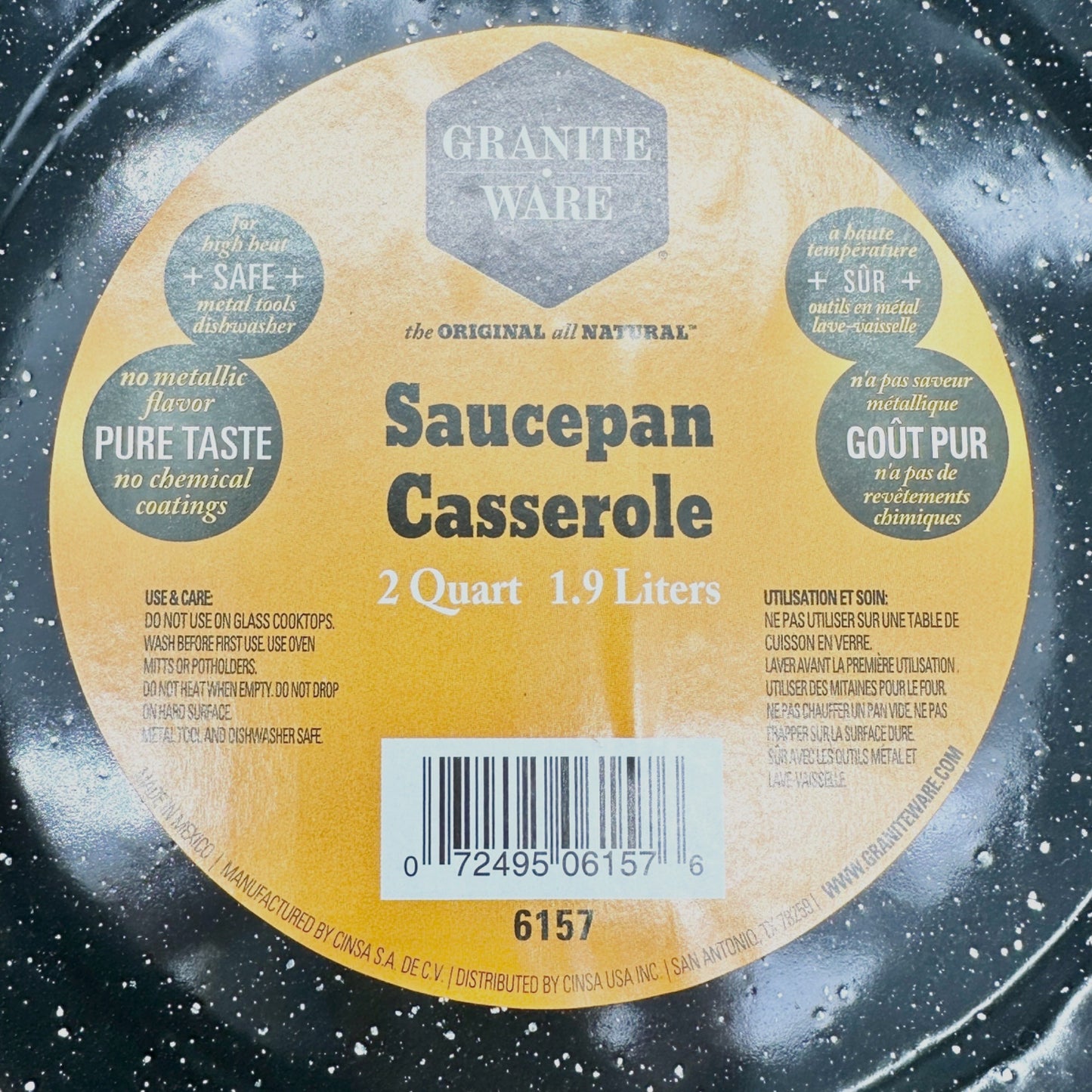 Granite Wear Saucepan Casserole 2 Qt 1.9 L Black Speckled Set of 2