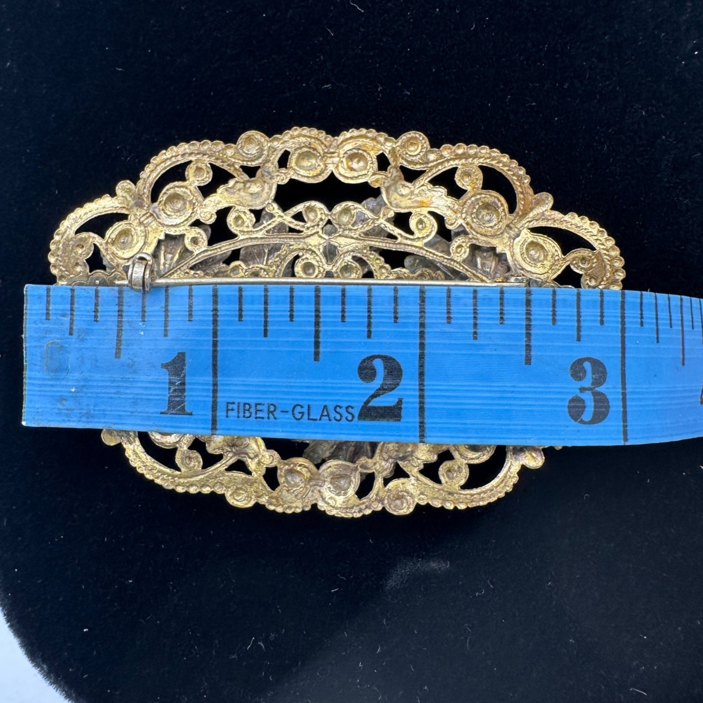 Antique Gold Tone Floral Filigree Oval Brooch Pin Early 1900s Intricate Design
