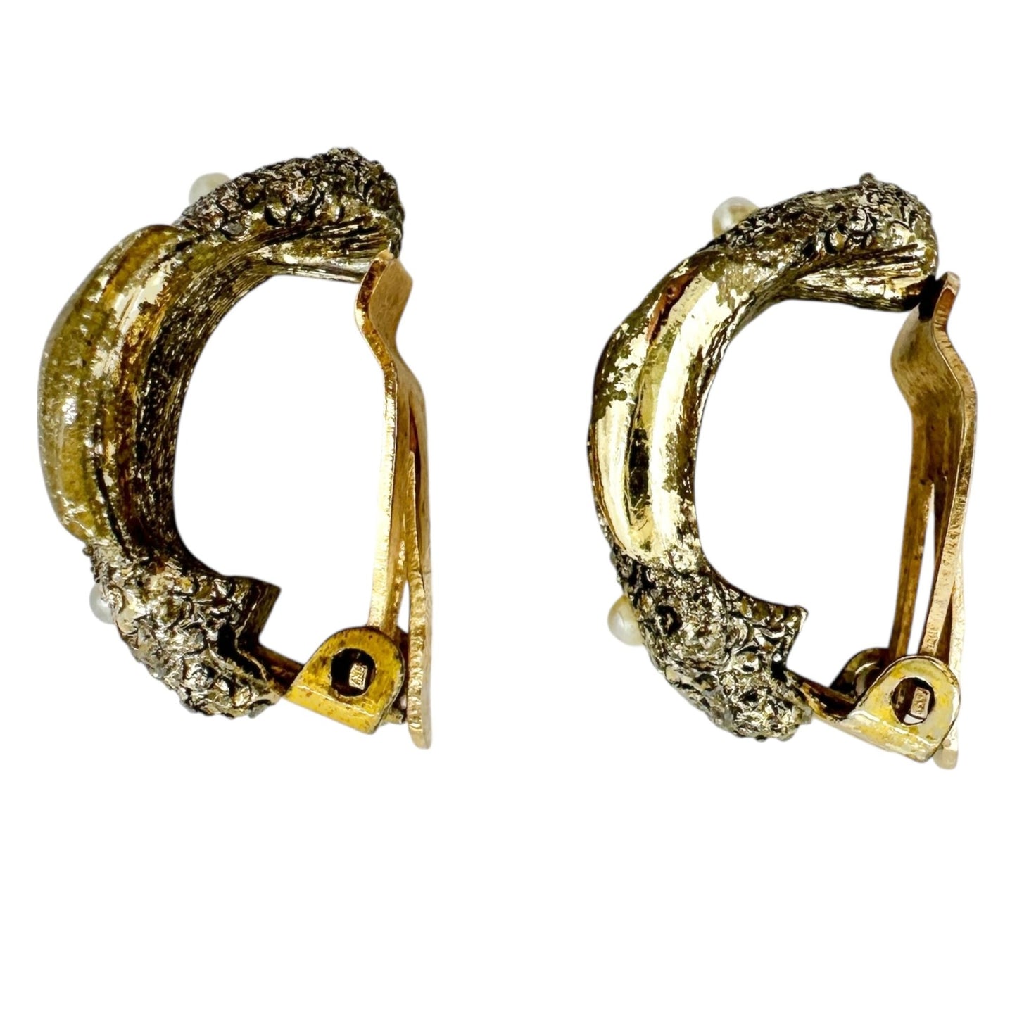 Vintage Goldtone Clip On Earrings With Faux Red and Rhinestone Accents 1 in Long