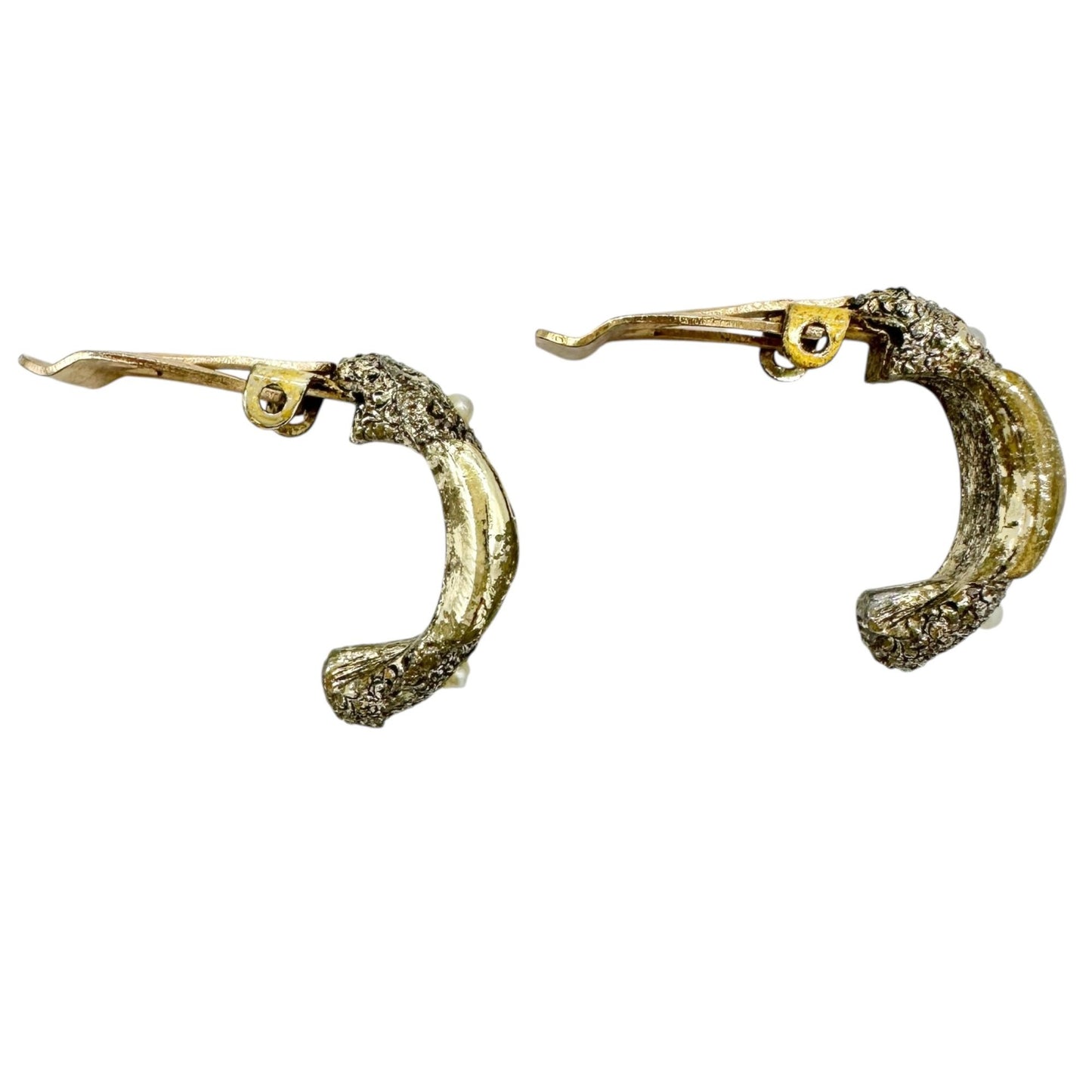Vintage Goldtone Clip On Earrings With Faux Red and Rhinestone Accents 1 in Long