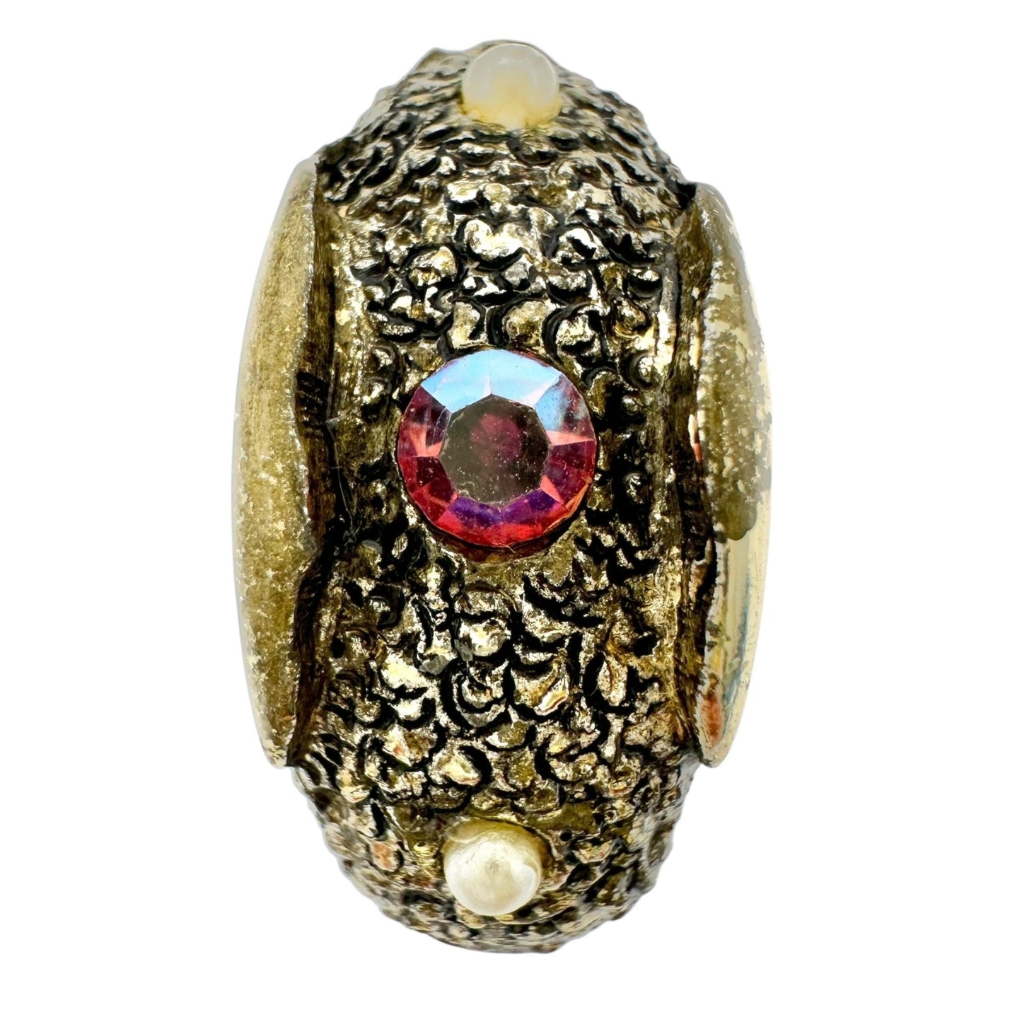 Vintage Goldtone Clip On Earrings With Faux Red and Rhinestone Accents 1 in Long