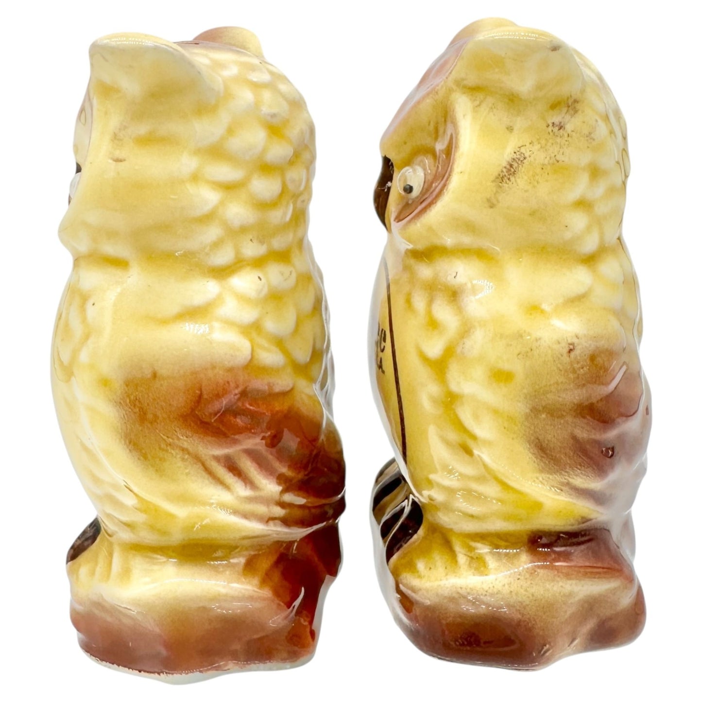 Vintage Scotty Wheeling Jamboree Owl Salt and Pepper Shakers Googly Eyes Move