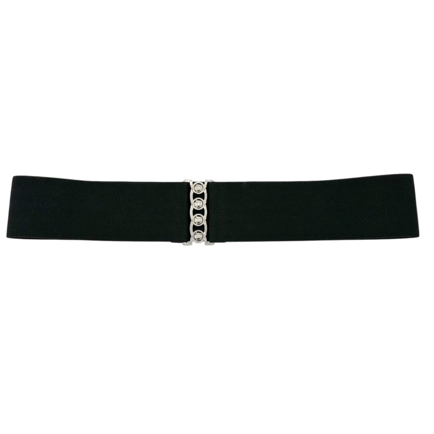 Womens Black Elastic Belt With Silver Decorative Closure 3" Wide 38.5" Long