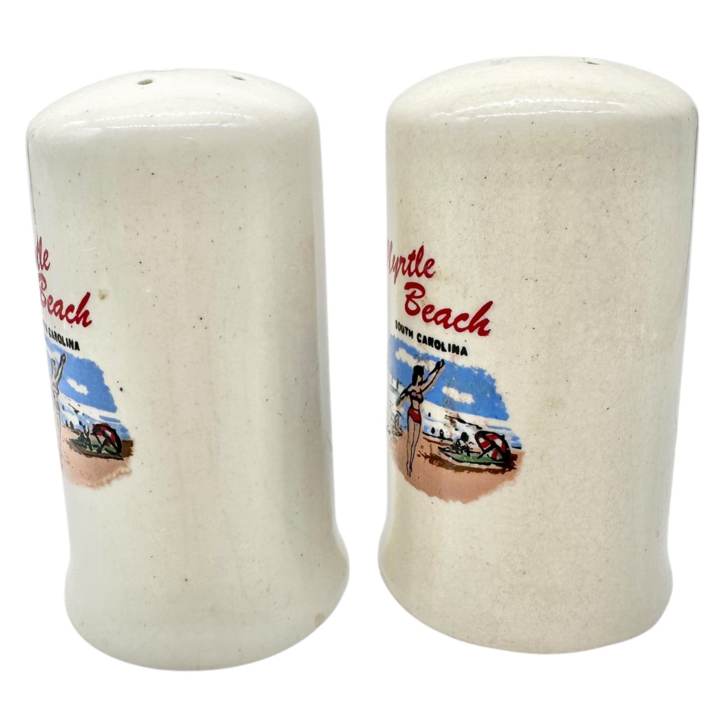Myrtle Beach SC Ceramic Salt and Pepper Shakers Souvenir Set White 3 inches Tall