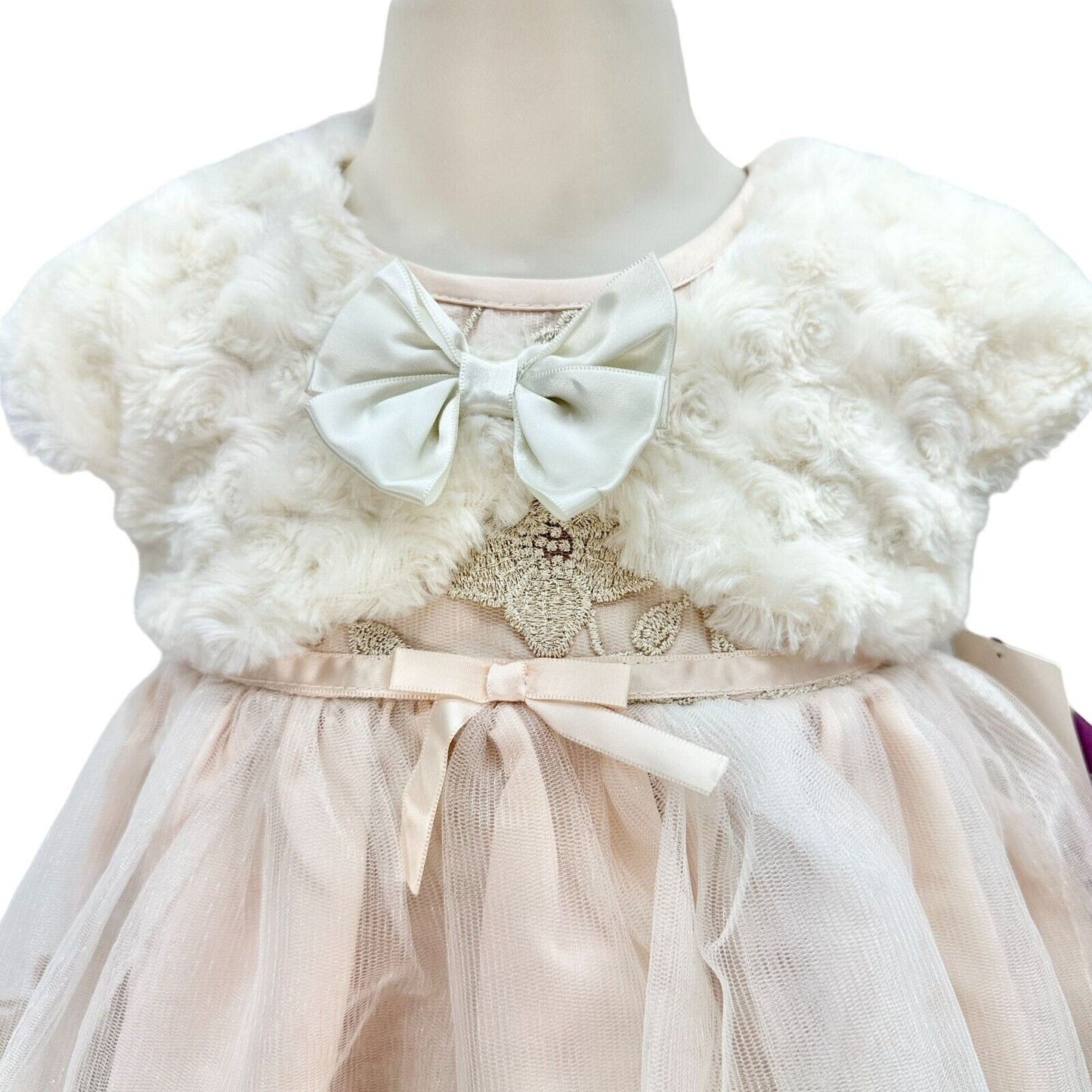 Blueberi Boulevard Child's 2-PC Dress Size 12M Blush Gold Embroider Flowers NWT