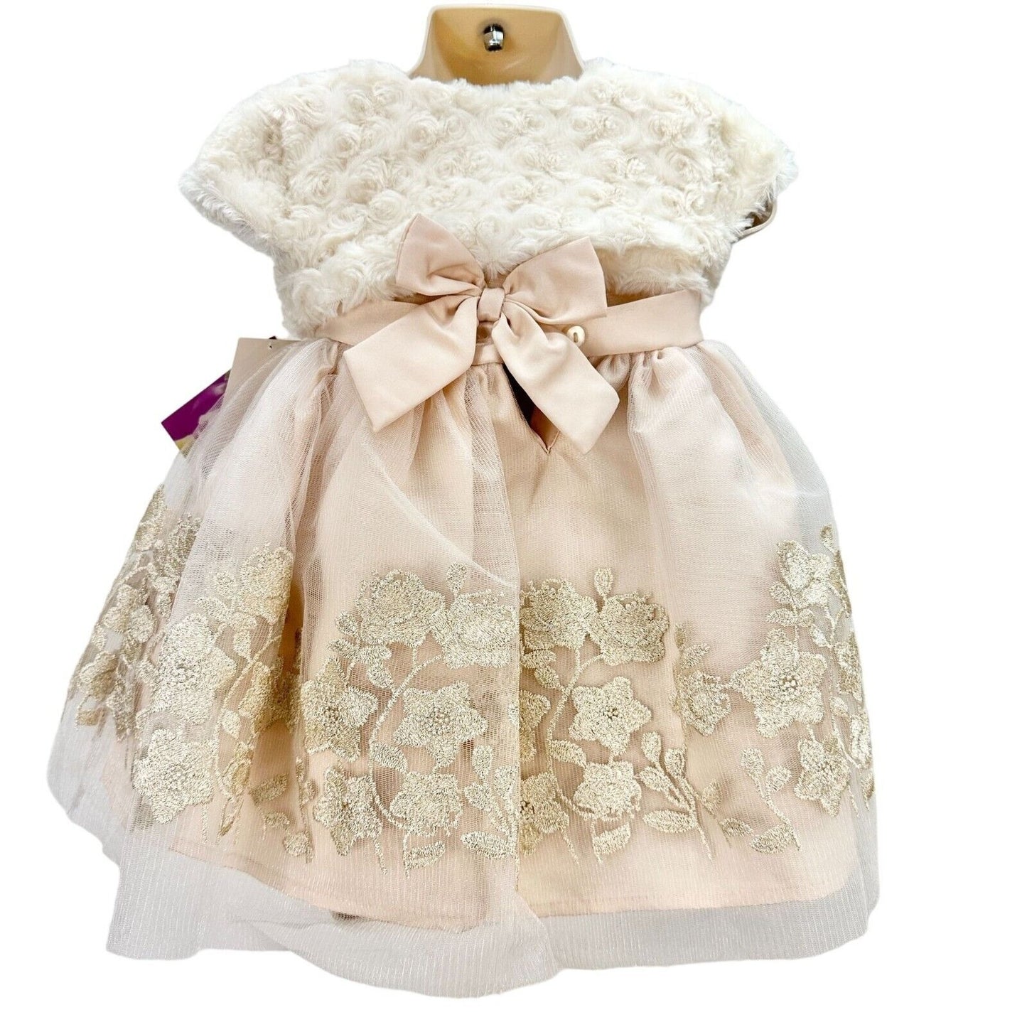 Blueberi Boulevard Child's 2-PC Dress Size 12M Blush Gold Embroider Flowers NWT