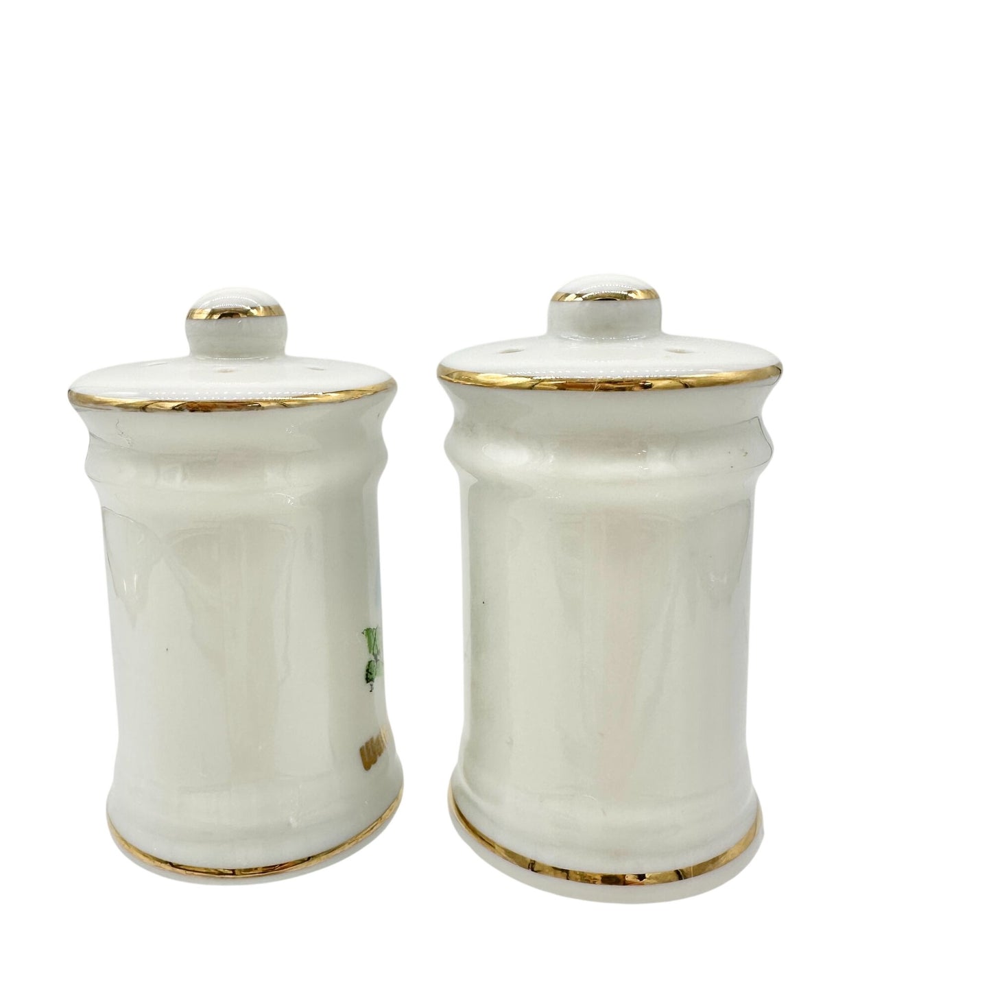 Vtg Walt Disney World Castle Salt and Pepper Shakers Japan Porcelain White Gold