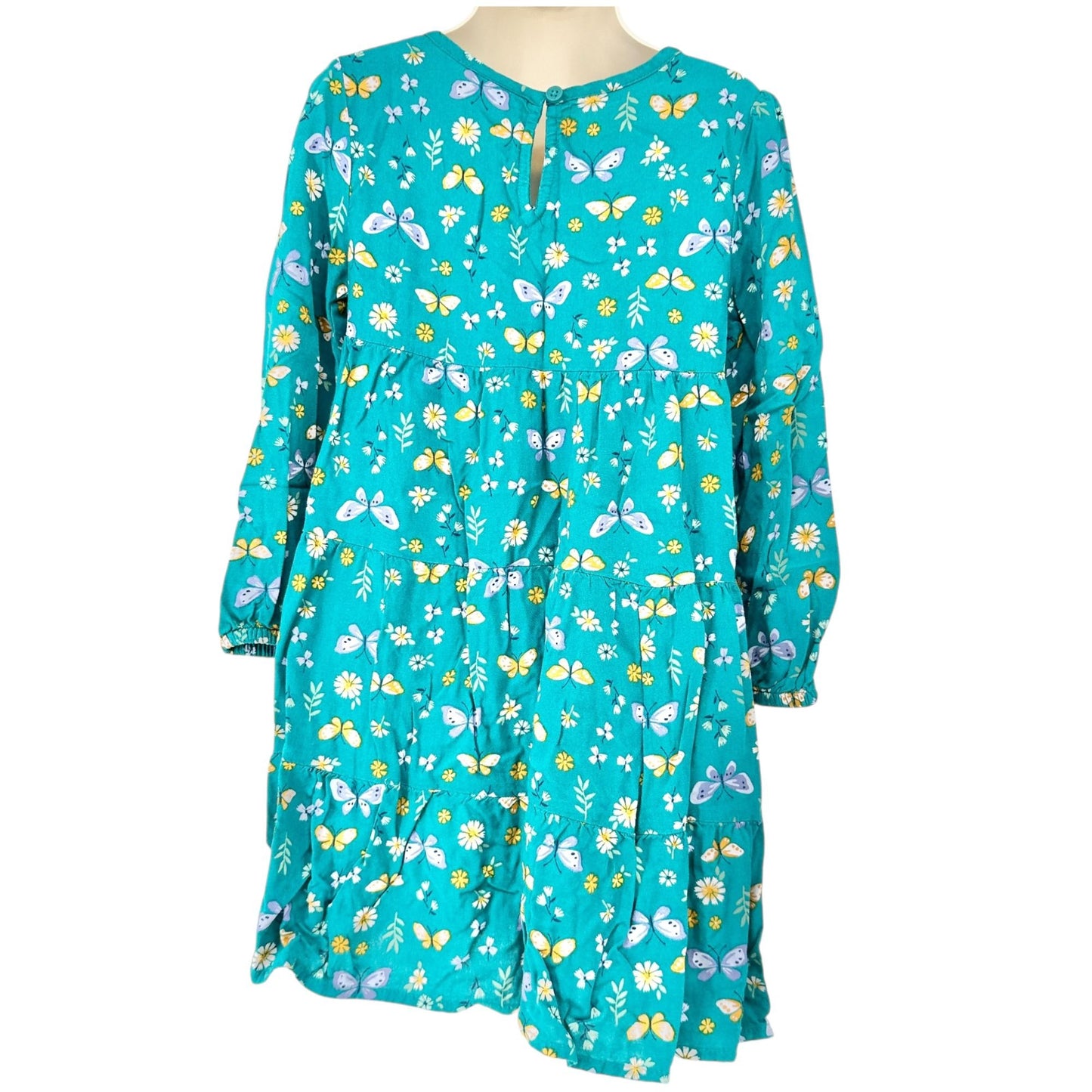 Jumping Beans Dress Girls 4T Long Sleeves Floral Butterfly Rayon Turquoise Color