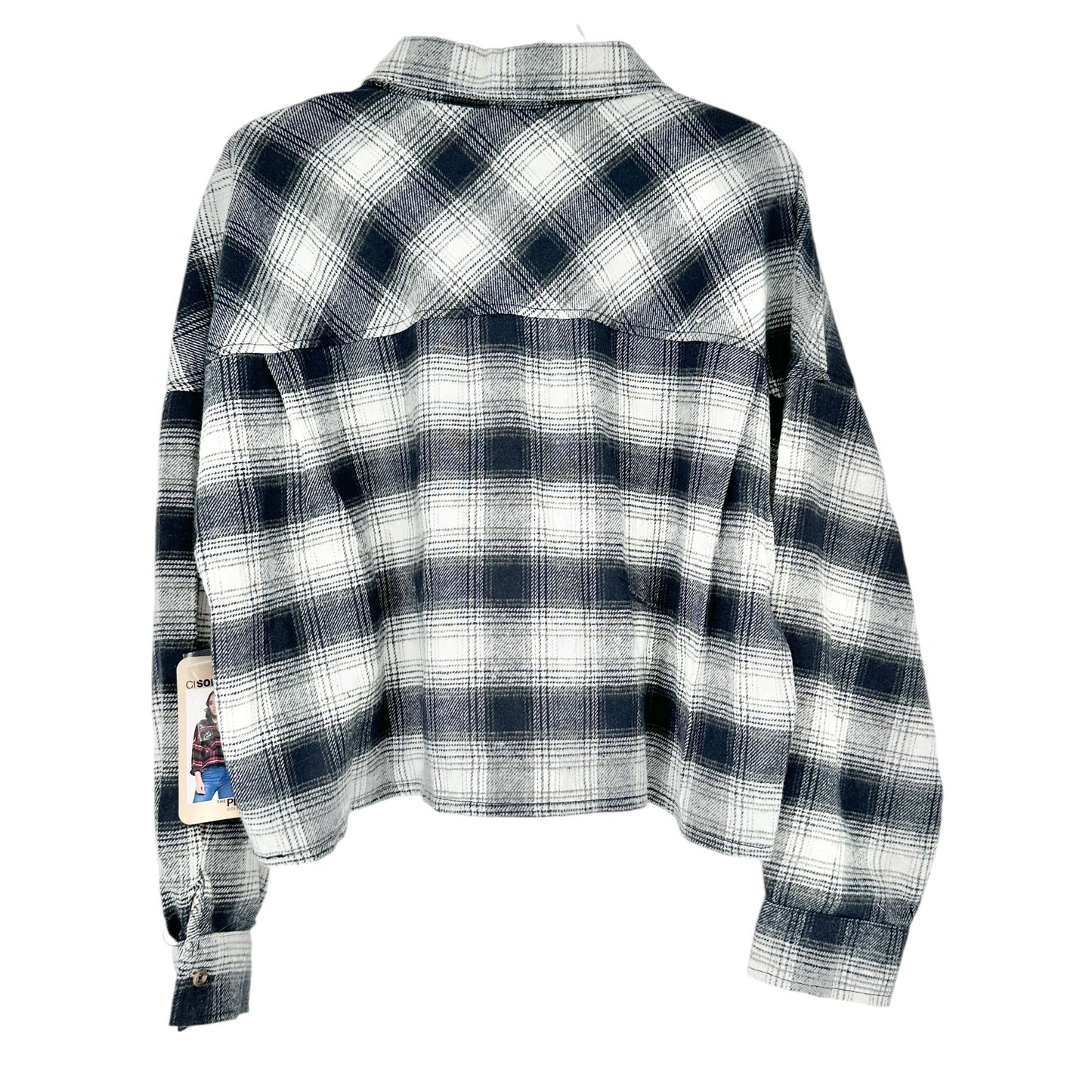 Cisono Plaid Shirt Jacket Womens XL Cropped Button-Down LS Kimberly Color Blue