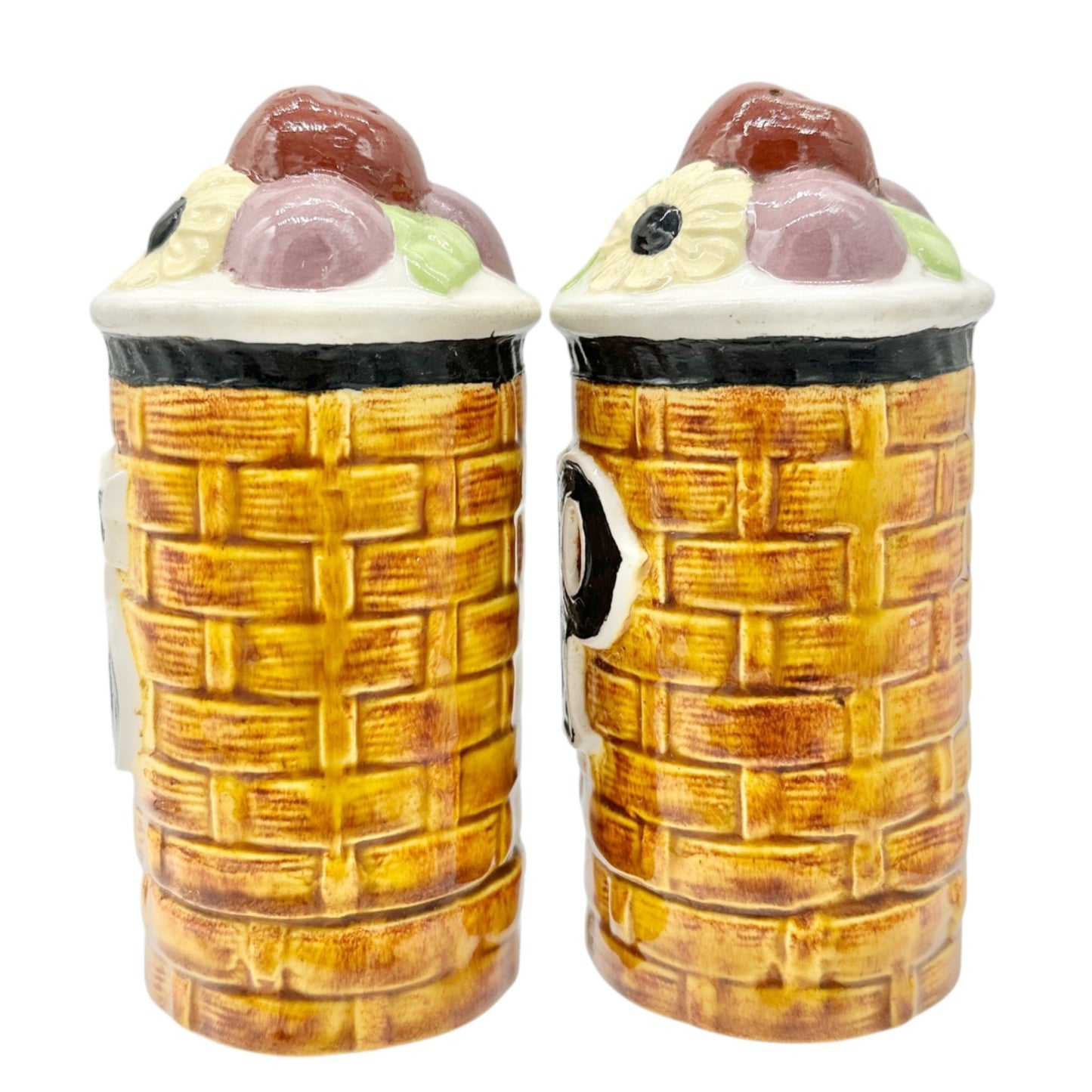Vintage Ceramic Salt and Pepper Shakers Floral Basketweave Design Painted Detail