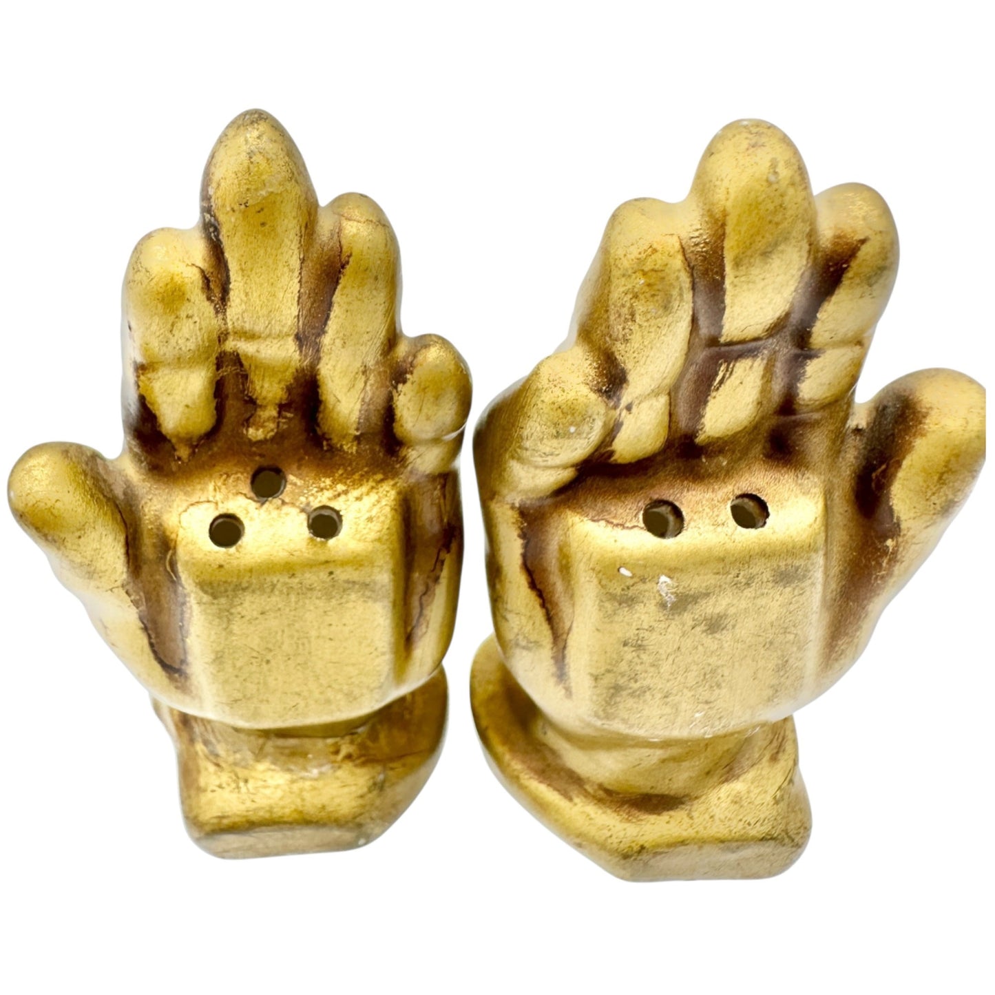 Vintage Gold Praying Hand-Shaped Salt and Pepper Shakers Collectible Religious