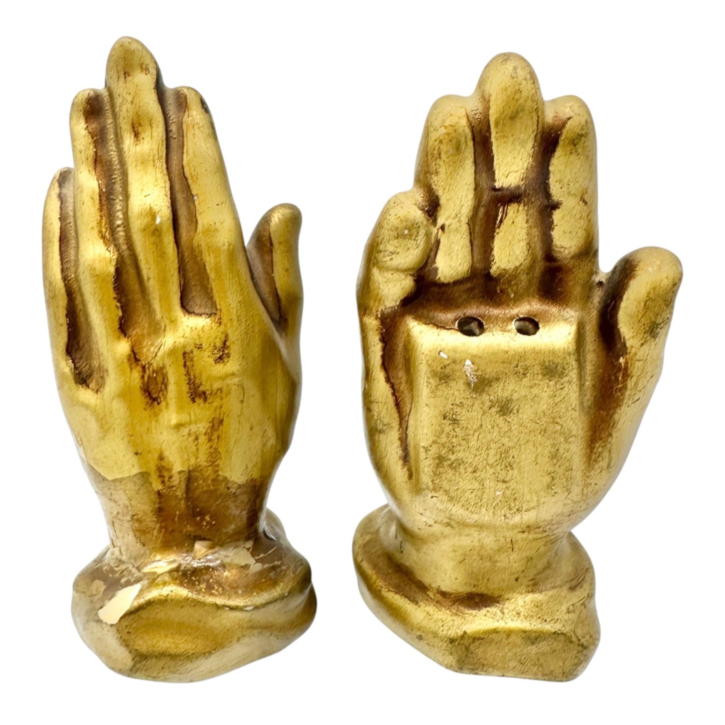 Vintage Gold Praying Hand-Shaped Salt and Pepper Shakers Collectible Religious