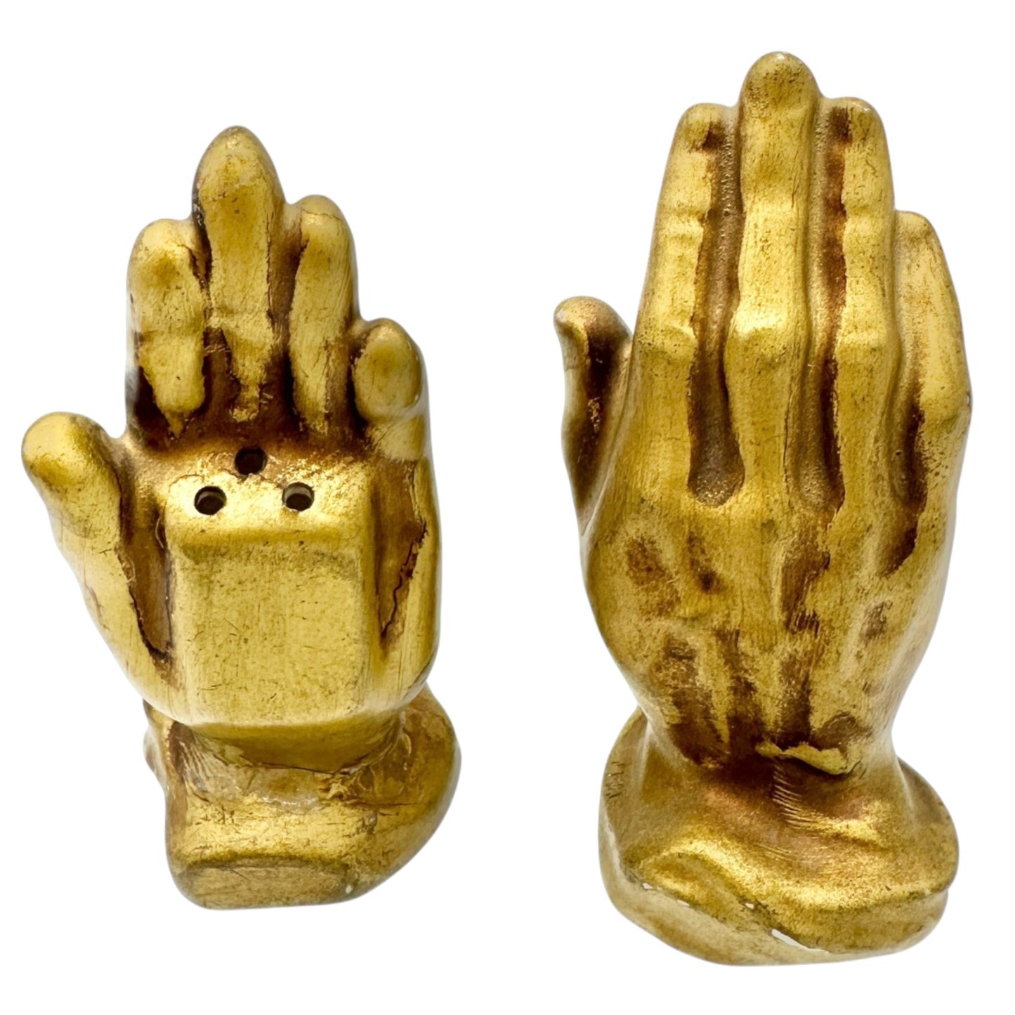Vintage Gold Praying Hand-Shaped Salt and Pepper Shakers Collectible Religious