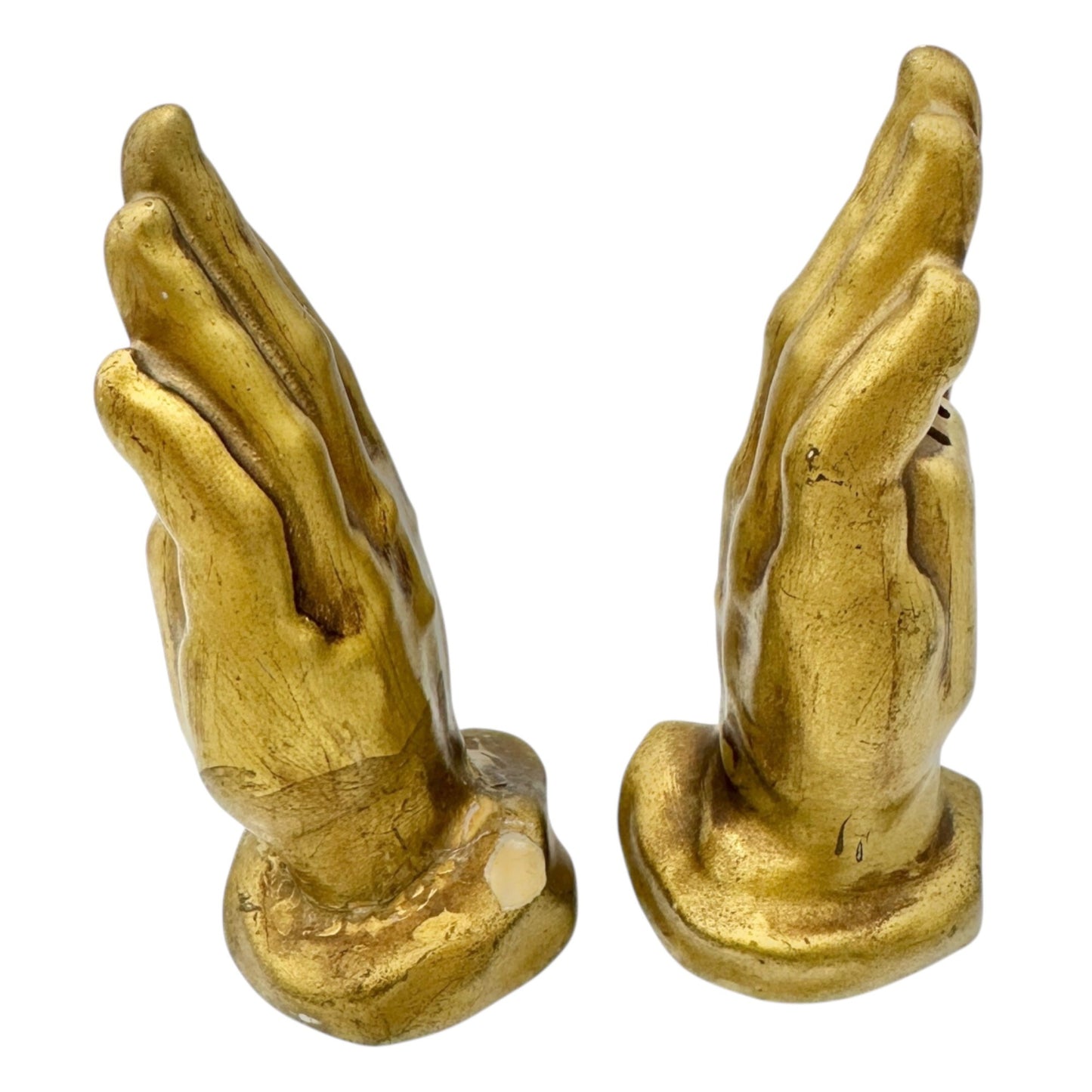 Vintage Gold Praying Hand-Shaped Salt and Pepper Shakers Collectible Religious